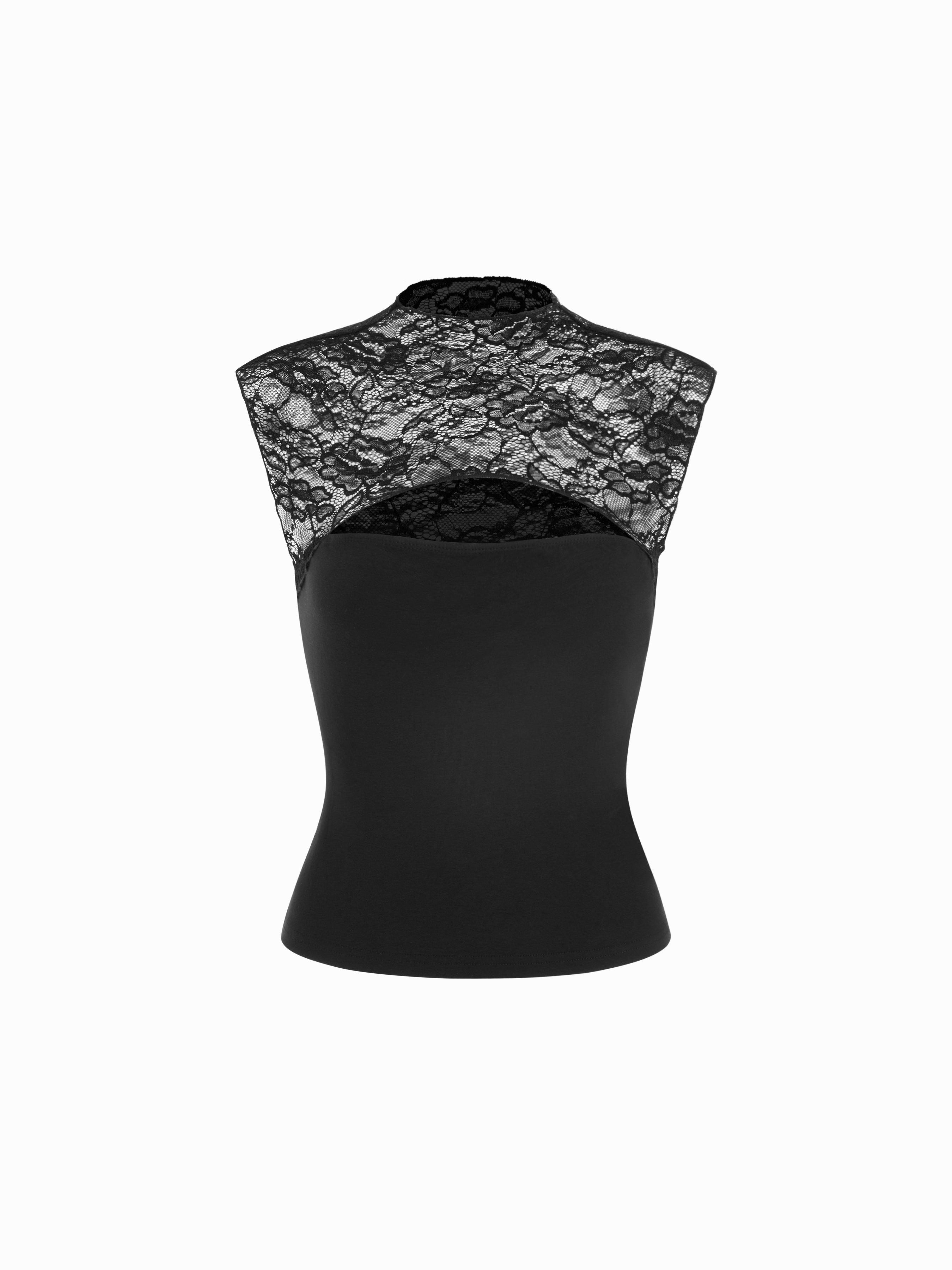 Lace High Neck Cut Out Sleeveless Top by CIDER