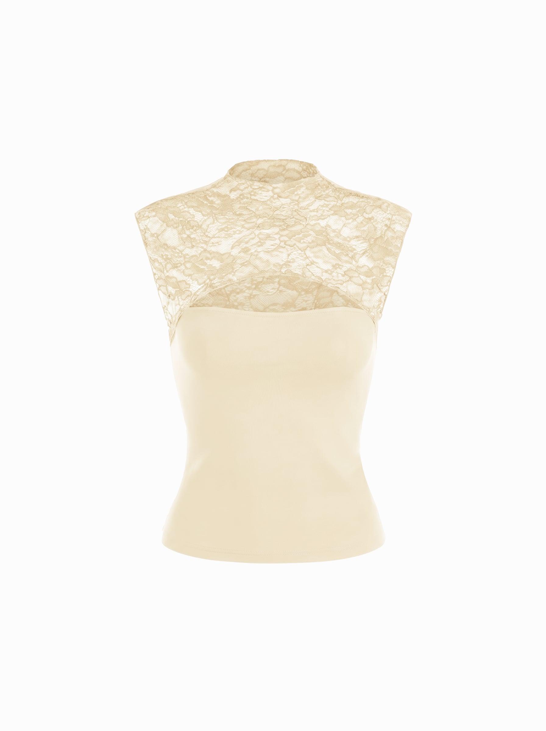 Lace High Neck Cut Out Sleeveless Top by CIDER