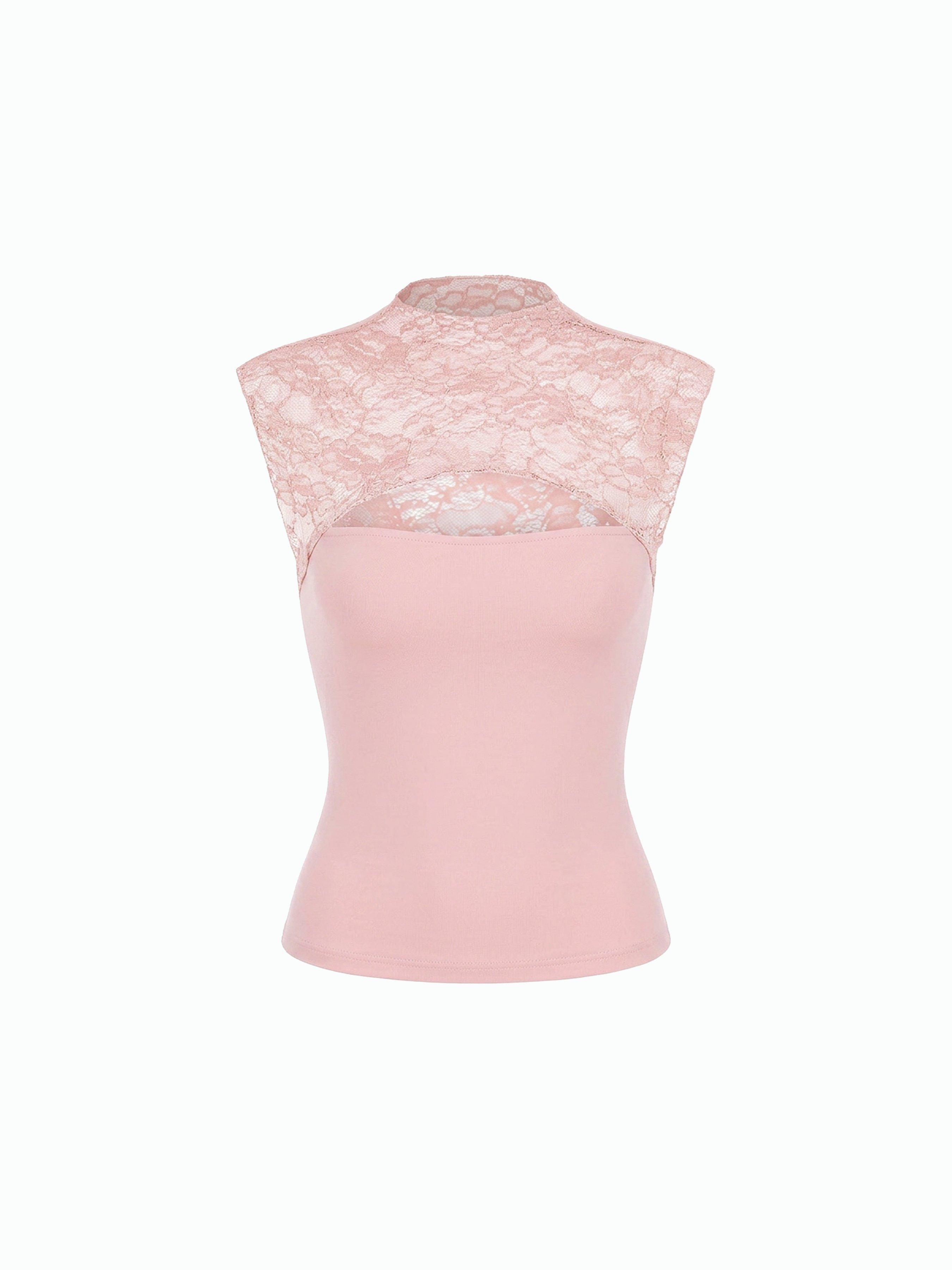 Lace High Neck Cut Out Sleeveless Top by CIDER