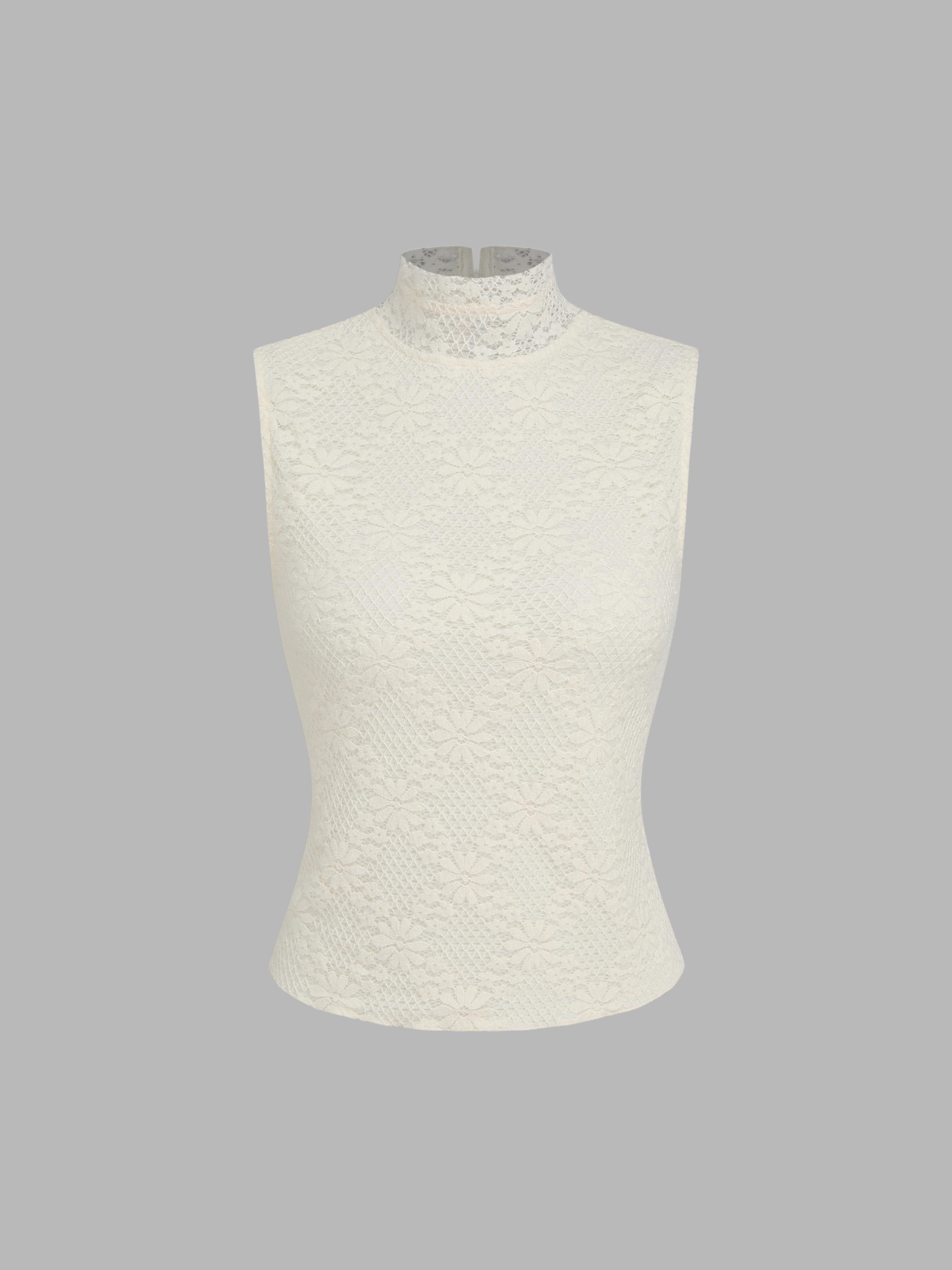 Lace High Neck Floral Tank Top by CIDER