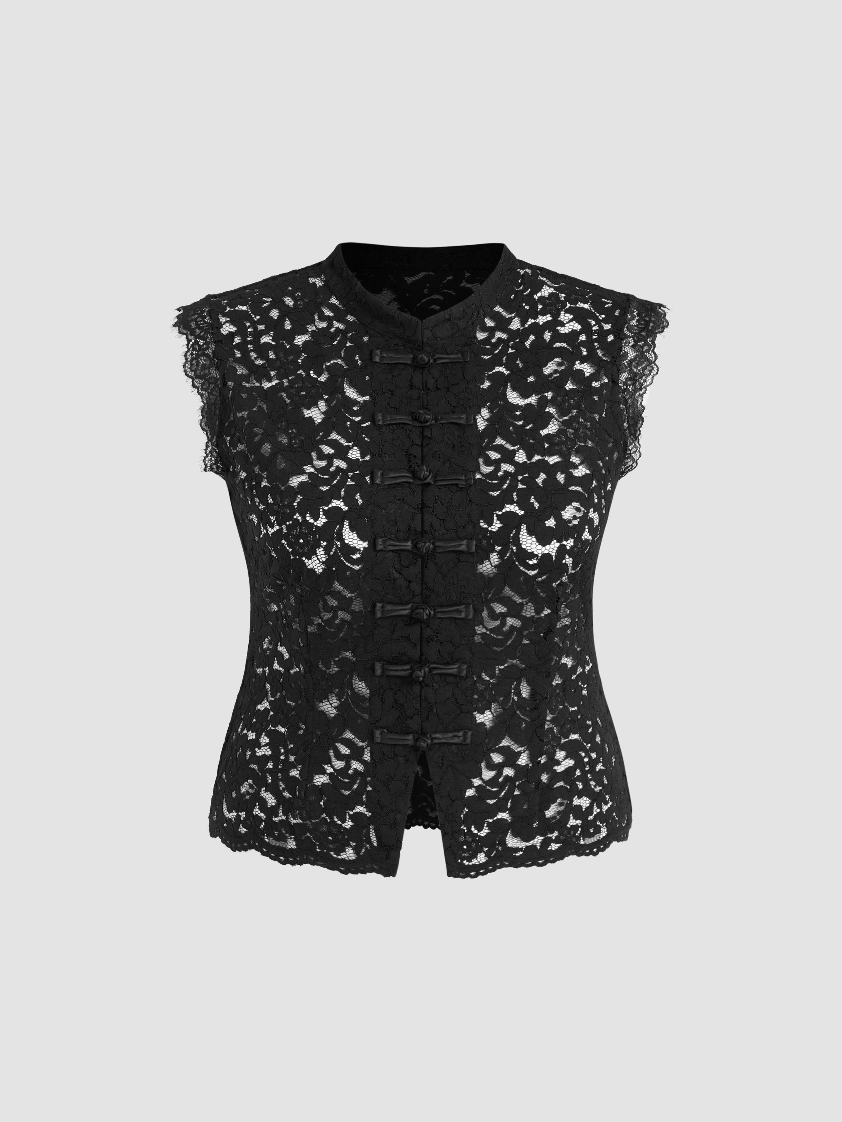 Lace High Neck Guipure Split Tank Top Curve & Plus by CIDER