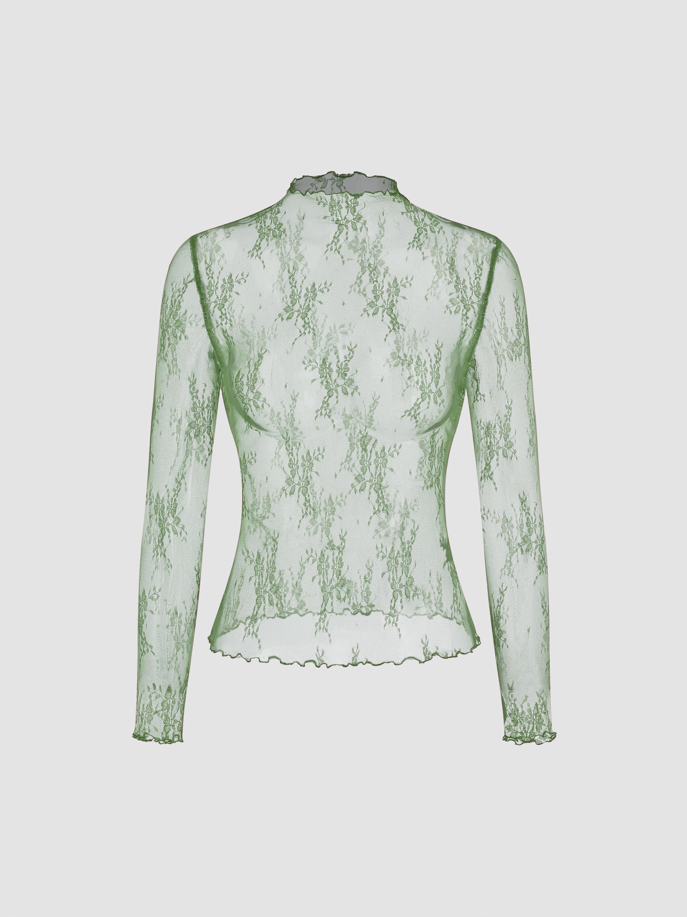 Lace High Neck Lace Long Sleeve Top by CIDER