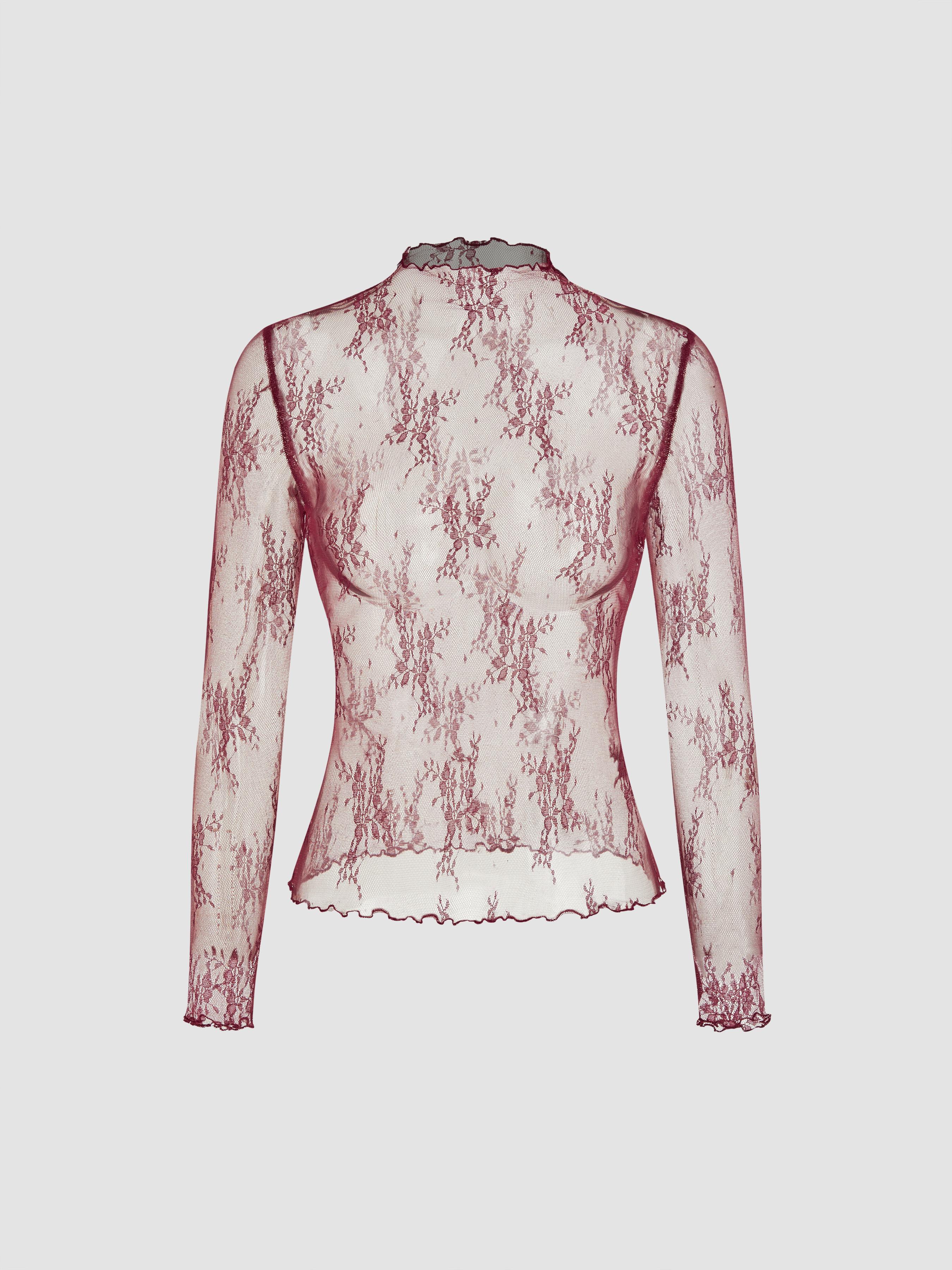 Lace High Neck Lace Long Sleeve Top by CIDER