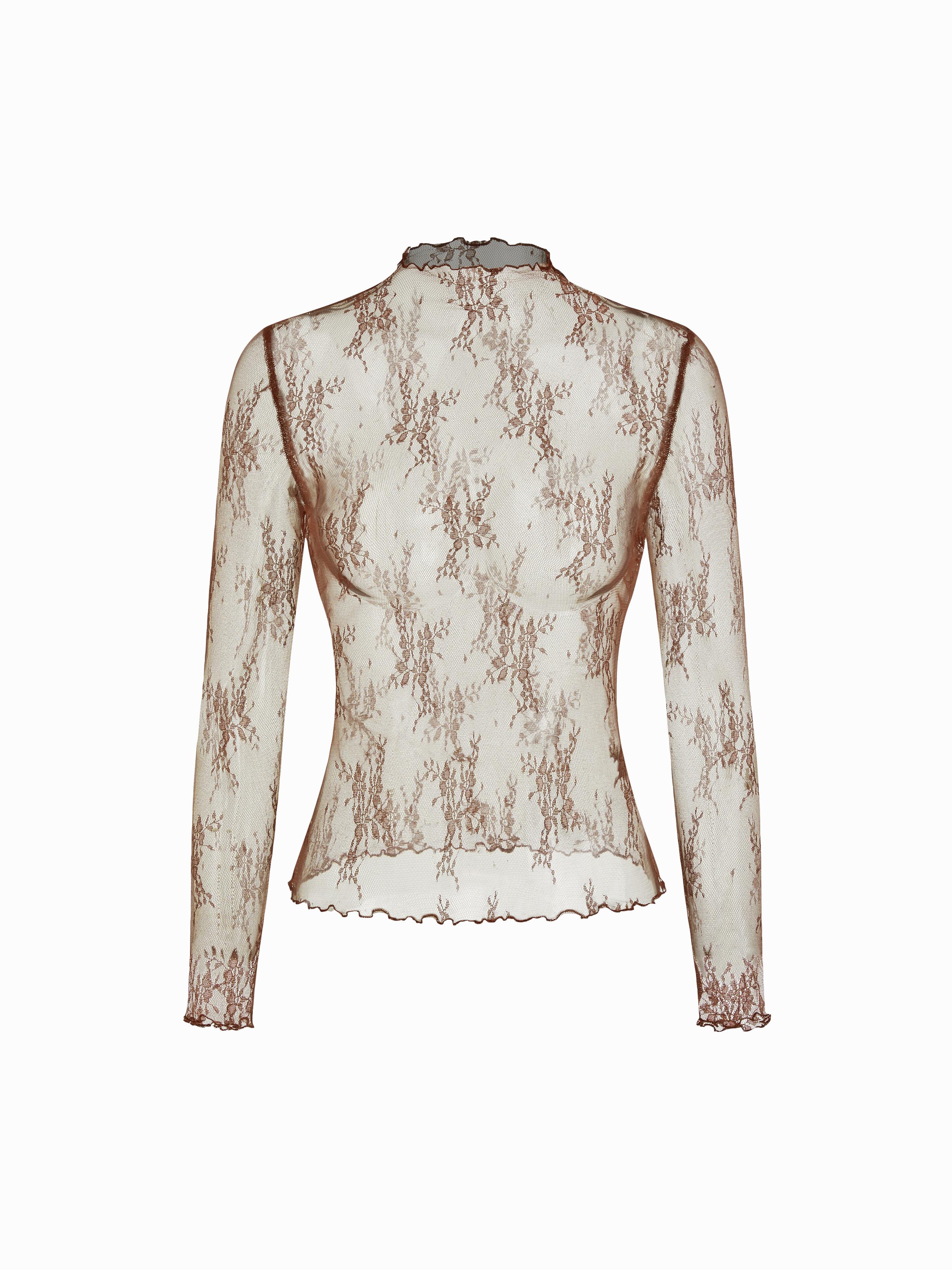 Lace High Neck Lace Long Sleeve Top by CIDER