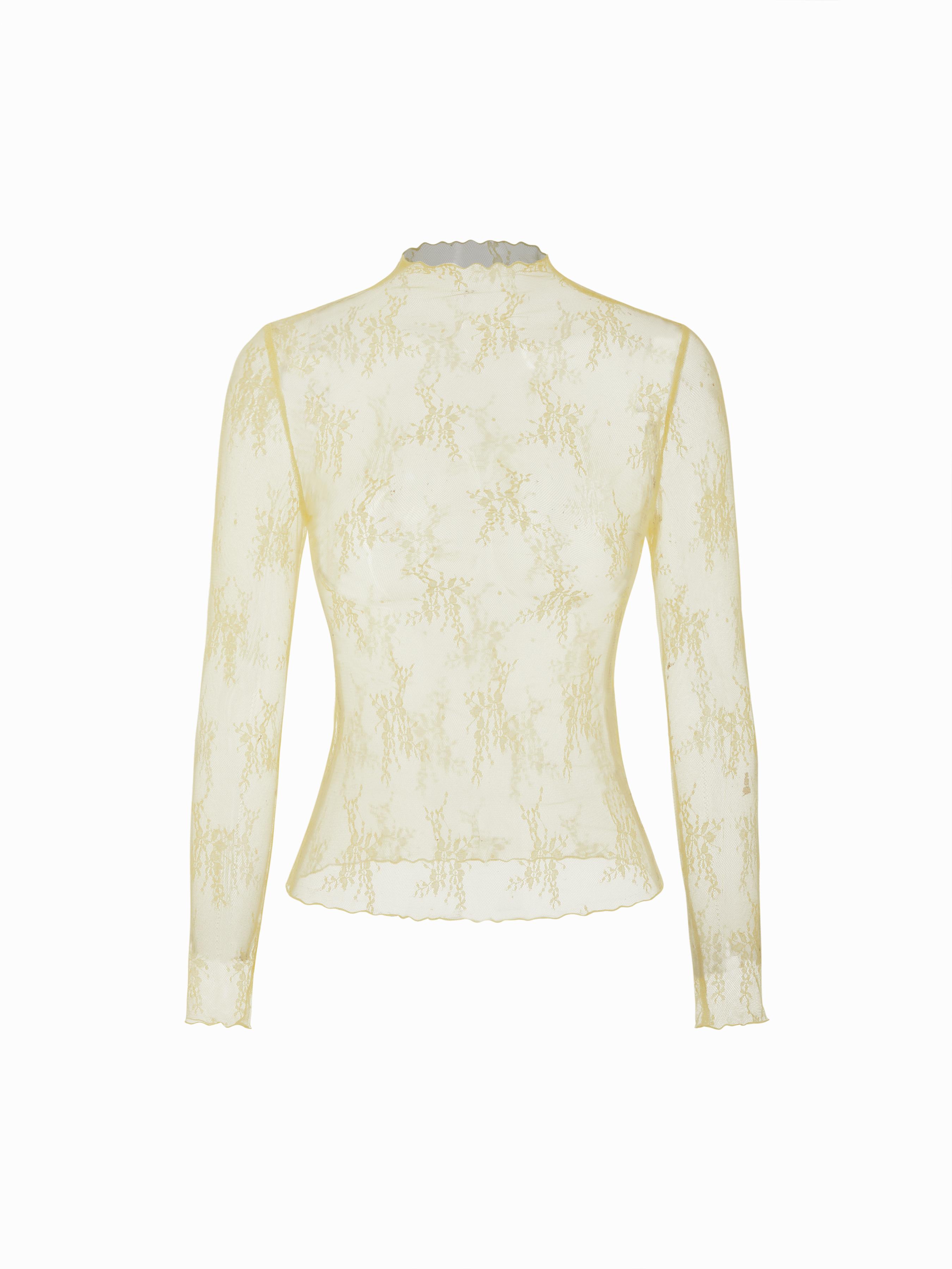 Lace High Neck Lace Long Sleeve Top by CIDER