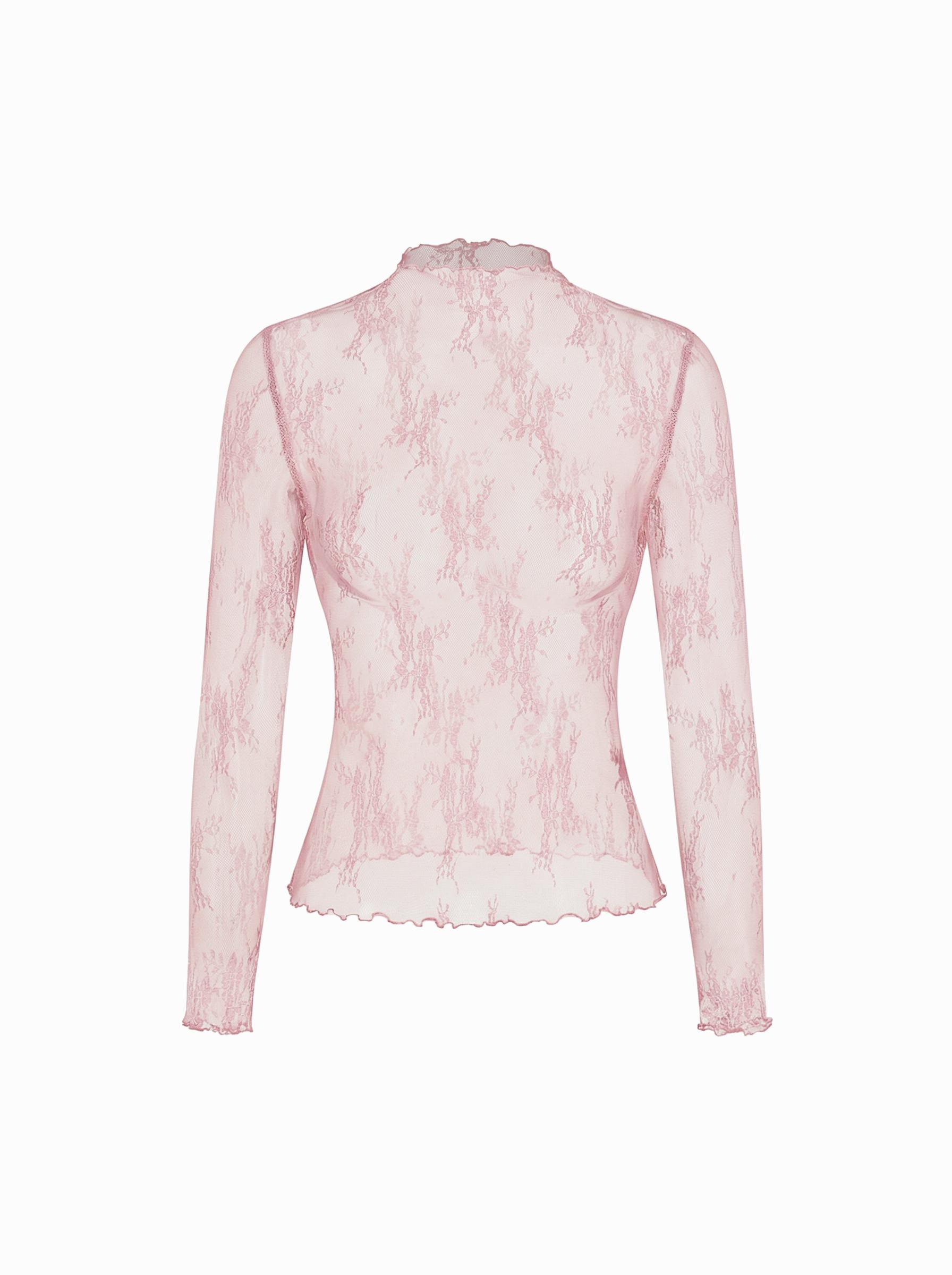 Lace High Neck Lace Long Sleeve Top by CIDER