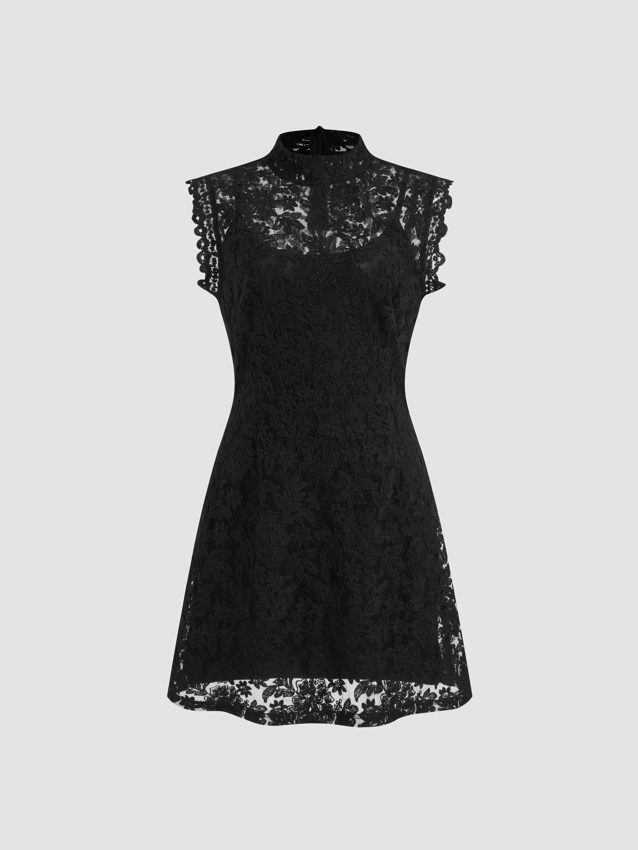 Lace High Neck Mini Dress by CIDER