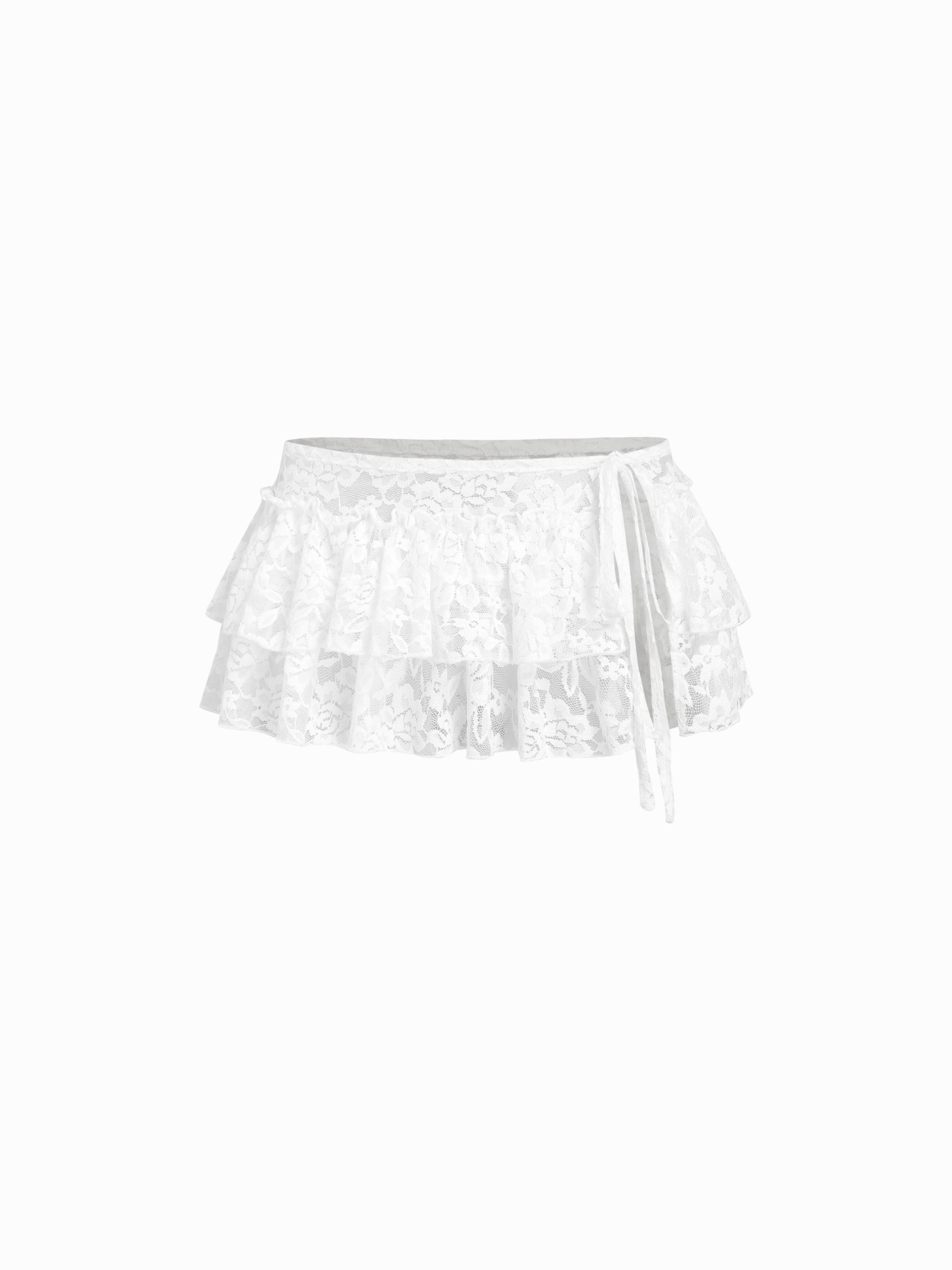 Lace Low Rise Tie Side Layered See-through Micro Mini Skirt by CIDER