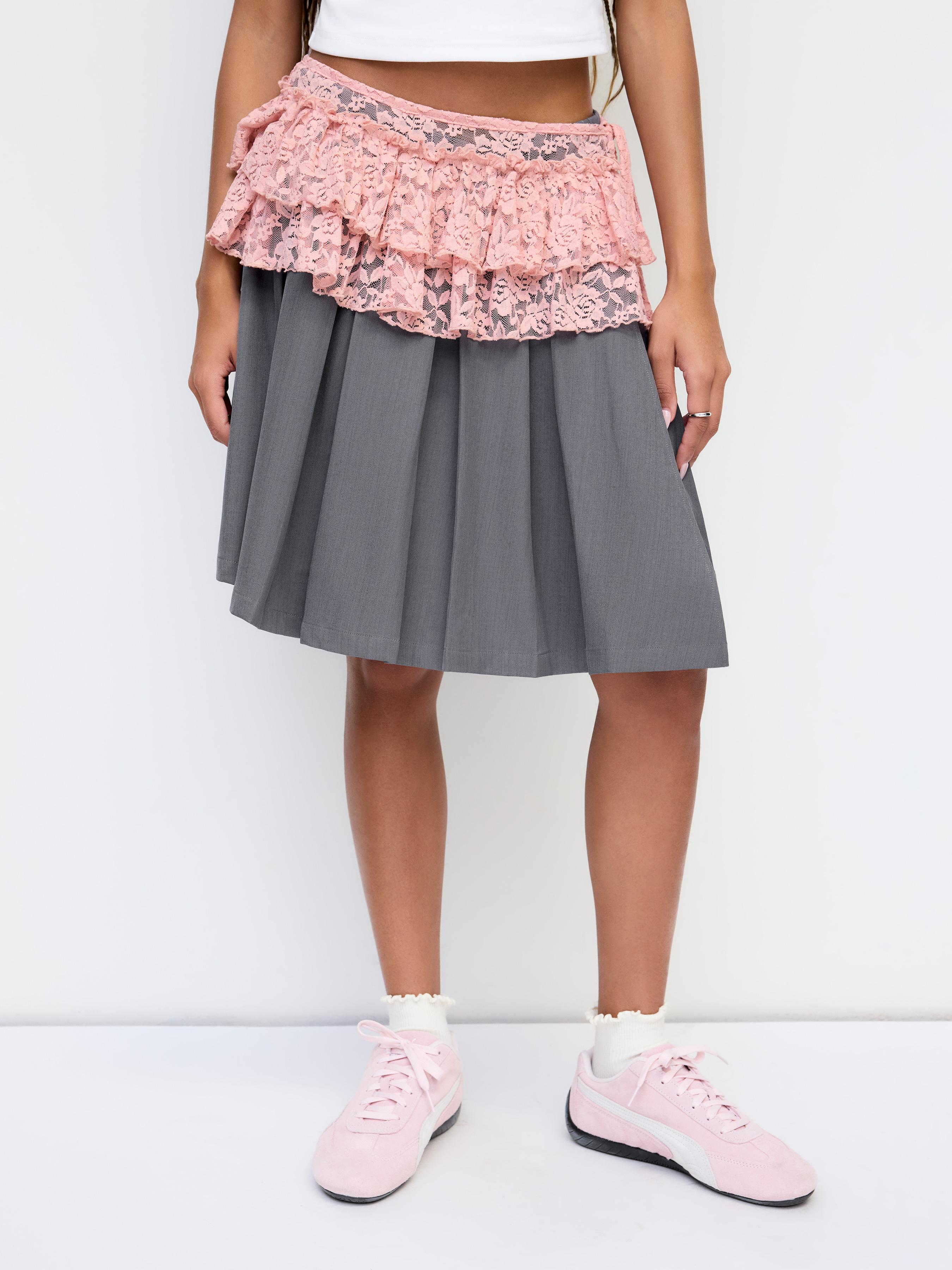 Lace Low Rise Tie Side Layered See-through Micro Mini Skirt by CIDER