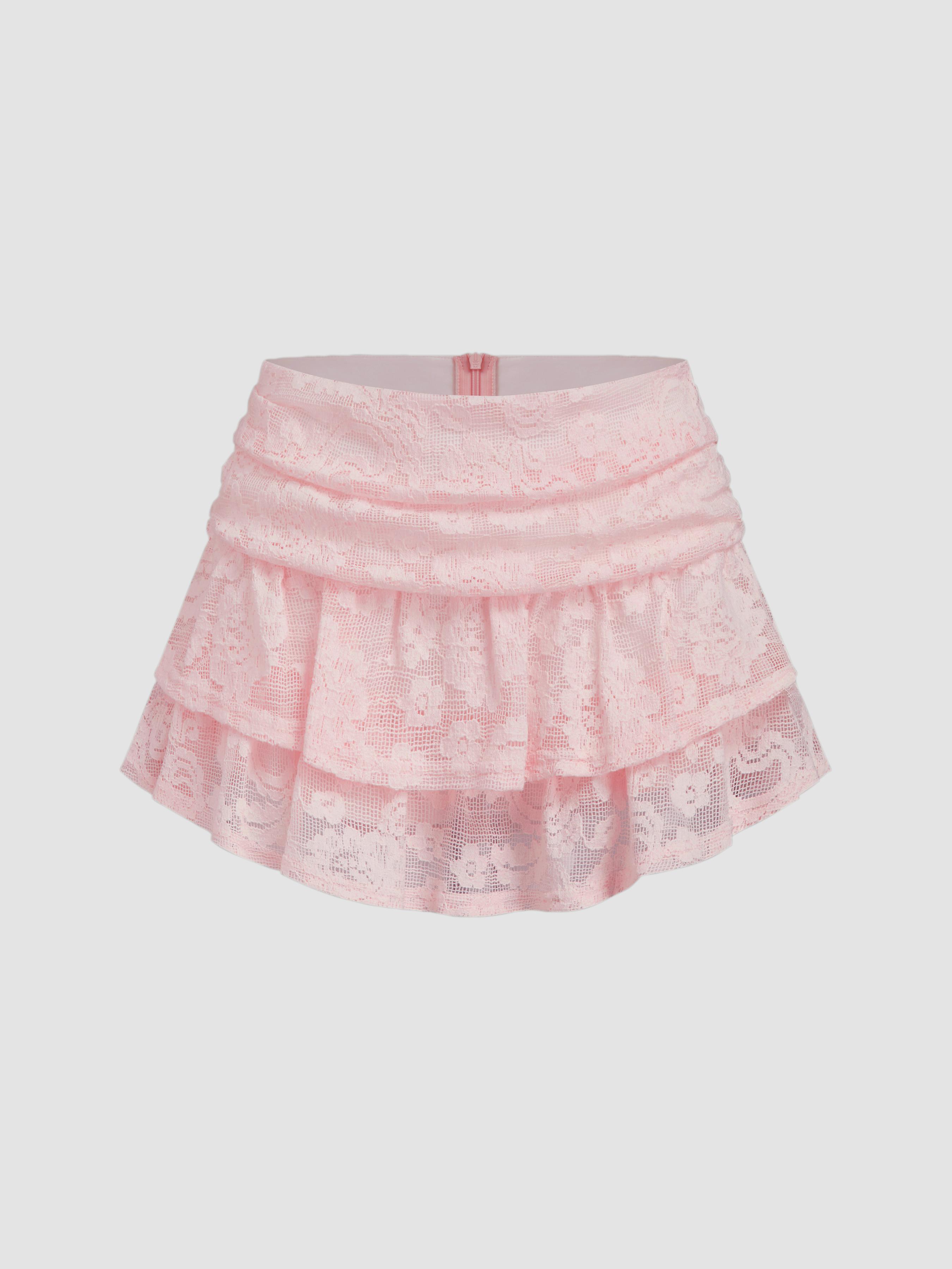Lace Mid Rise Layered Mini Skirt by CIDER