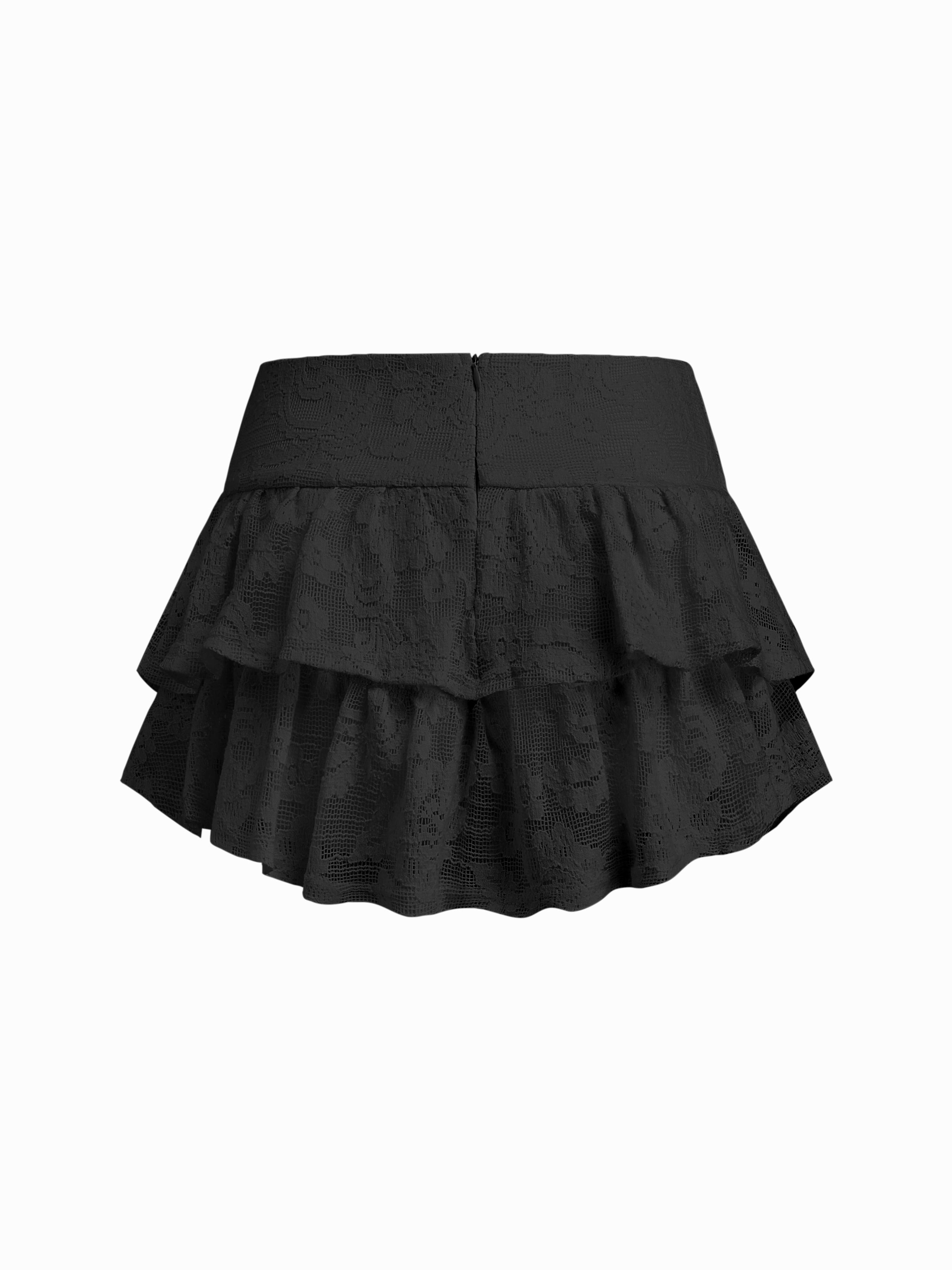 Lace Mid Rise Layered Mini Skirt by CIDER