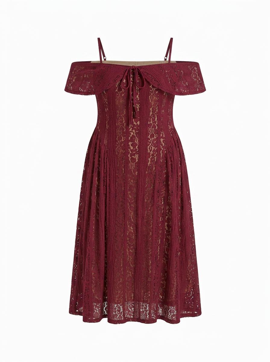 Lace Off-Shoulder Knotted Flared Maxi Dress Curve & Plus by CIDER