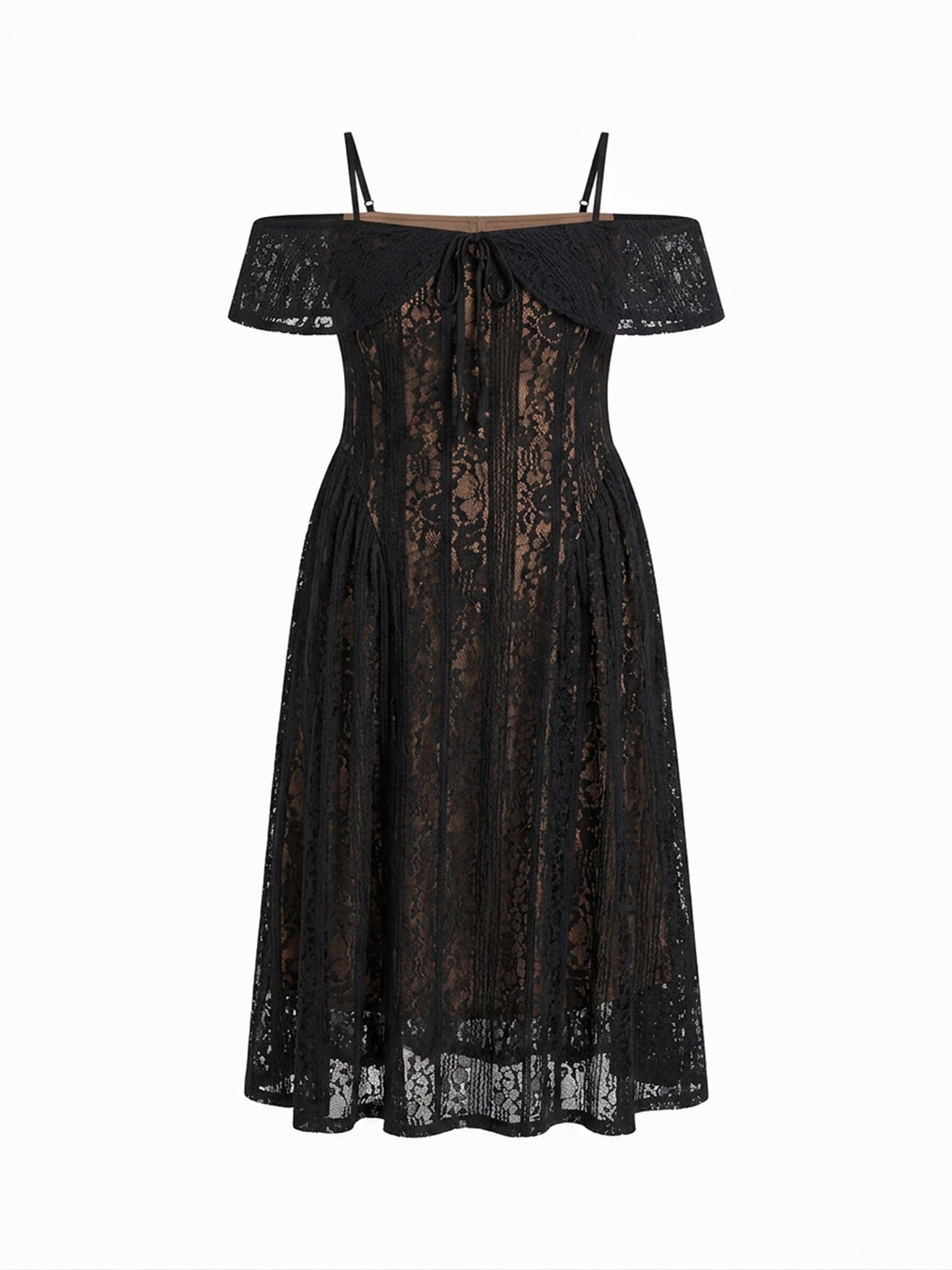 Lace Off-Shoulder Knotted Flared Maxi Dress Curve & Plus by CIDER