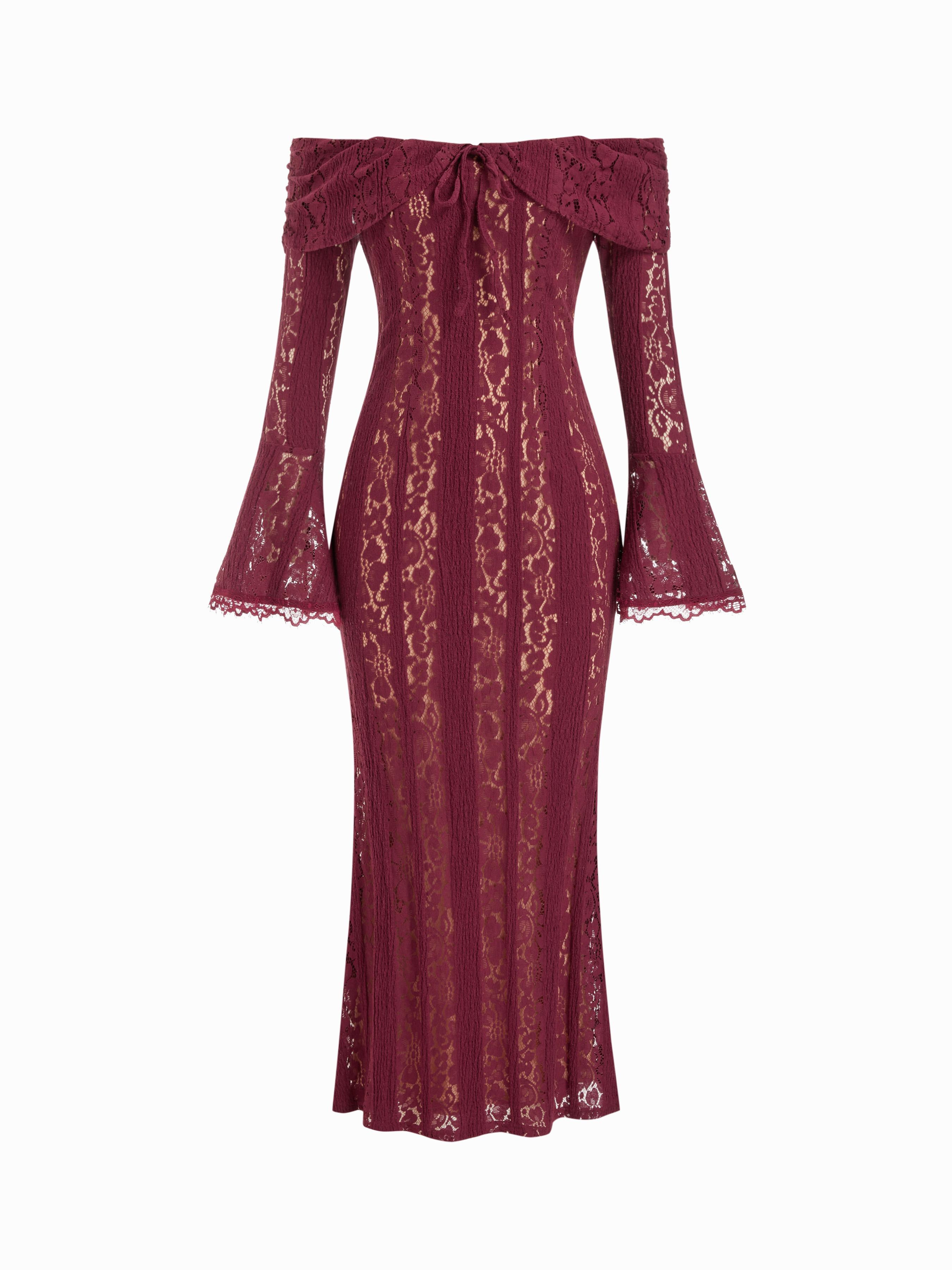 Lace Off-shoulder Floral Knotted Maxi Dress by CIDER