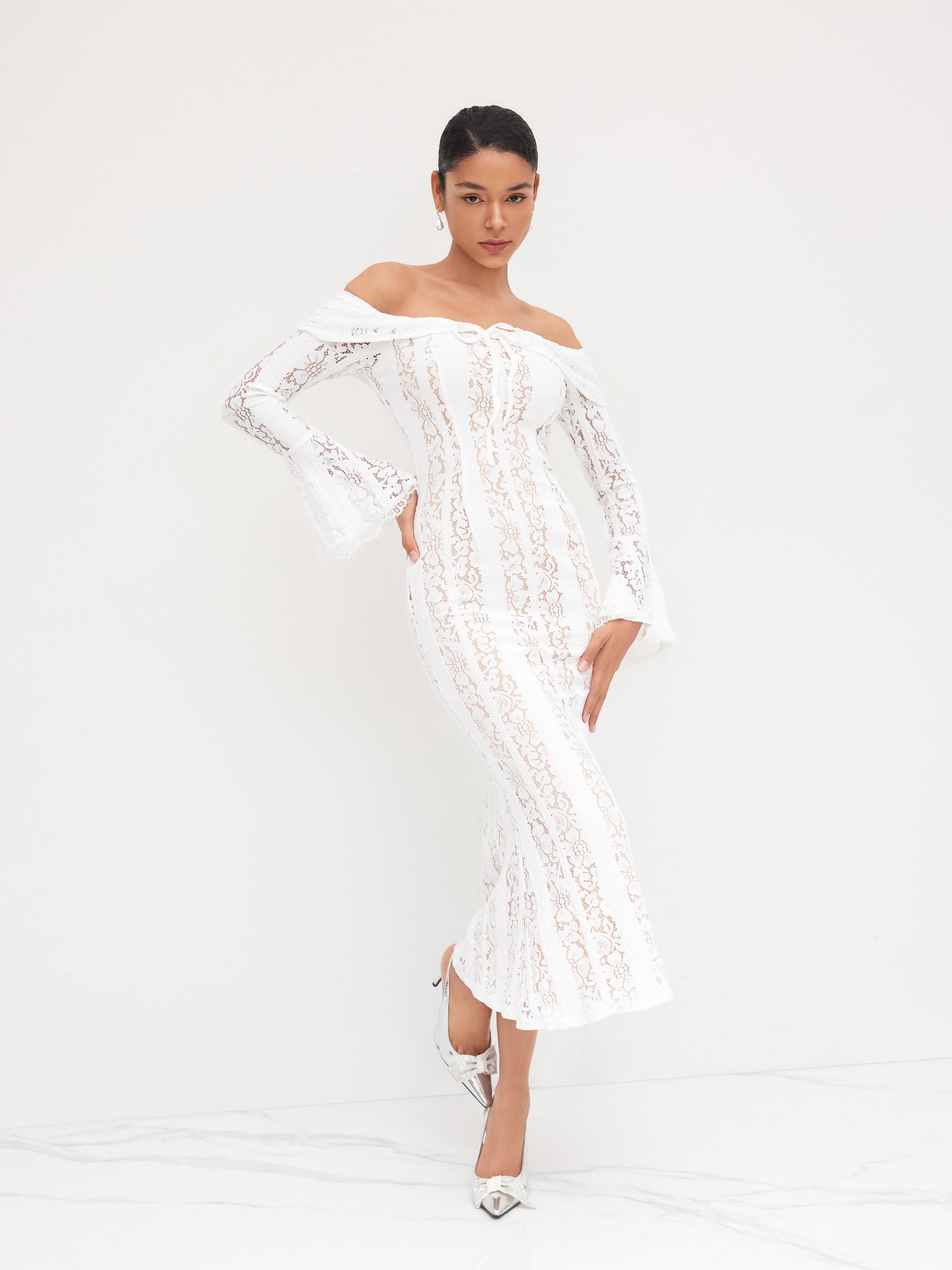Lace Off-shoulder Floral Knotted Maxi Dress by CIDER