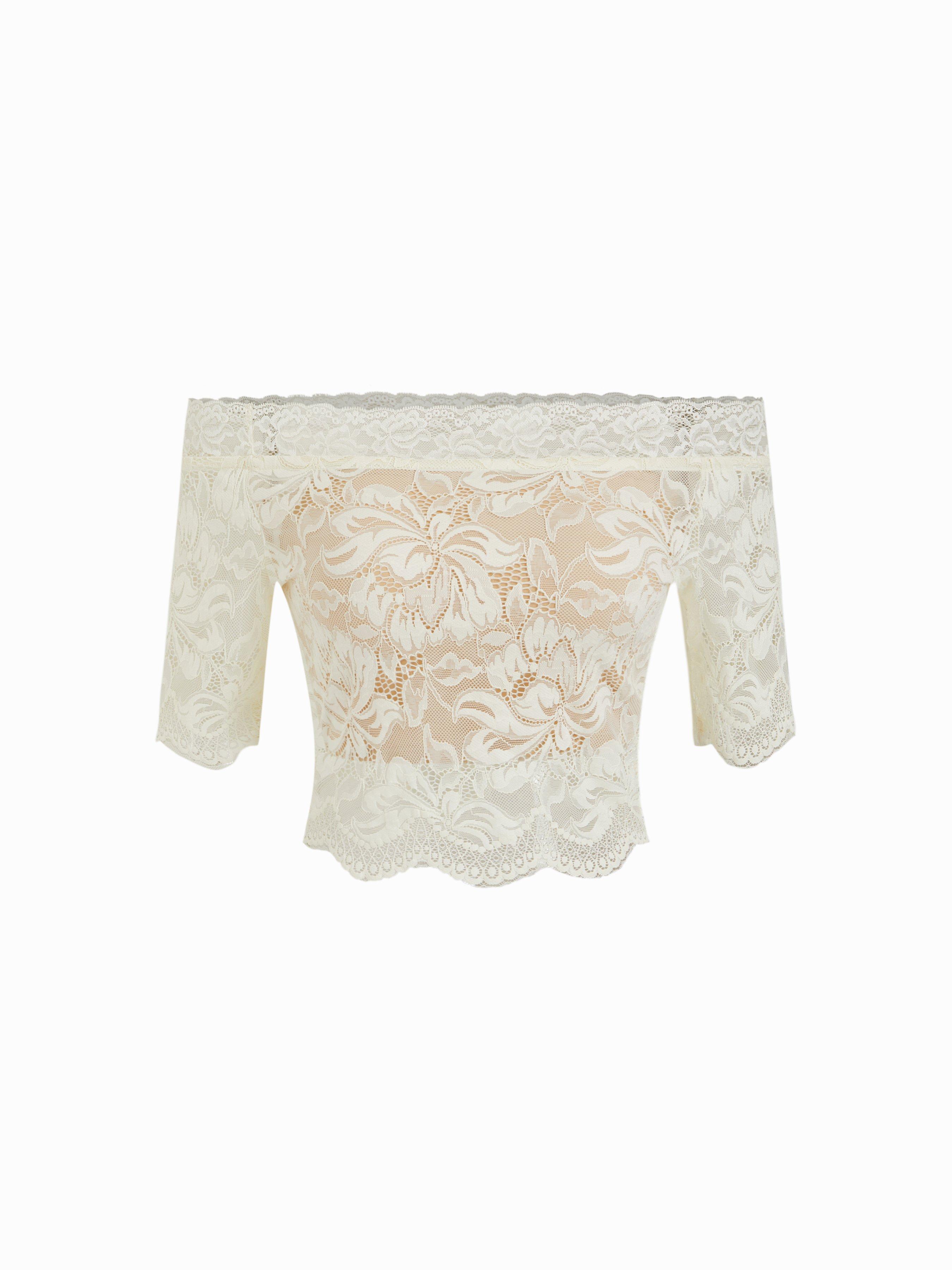 Lace Off-shoulder Mid-length Sleeve See-through Top by CIDER