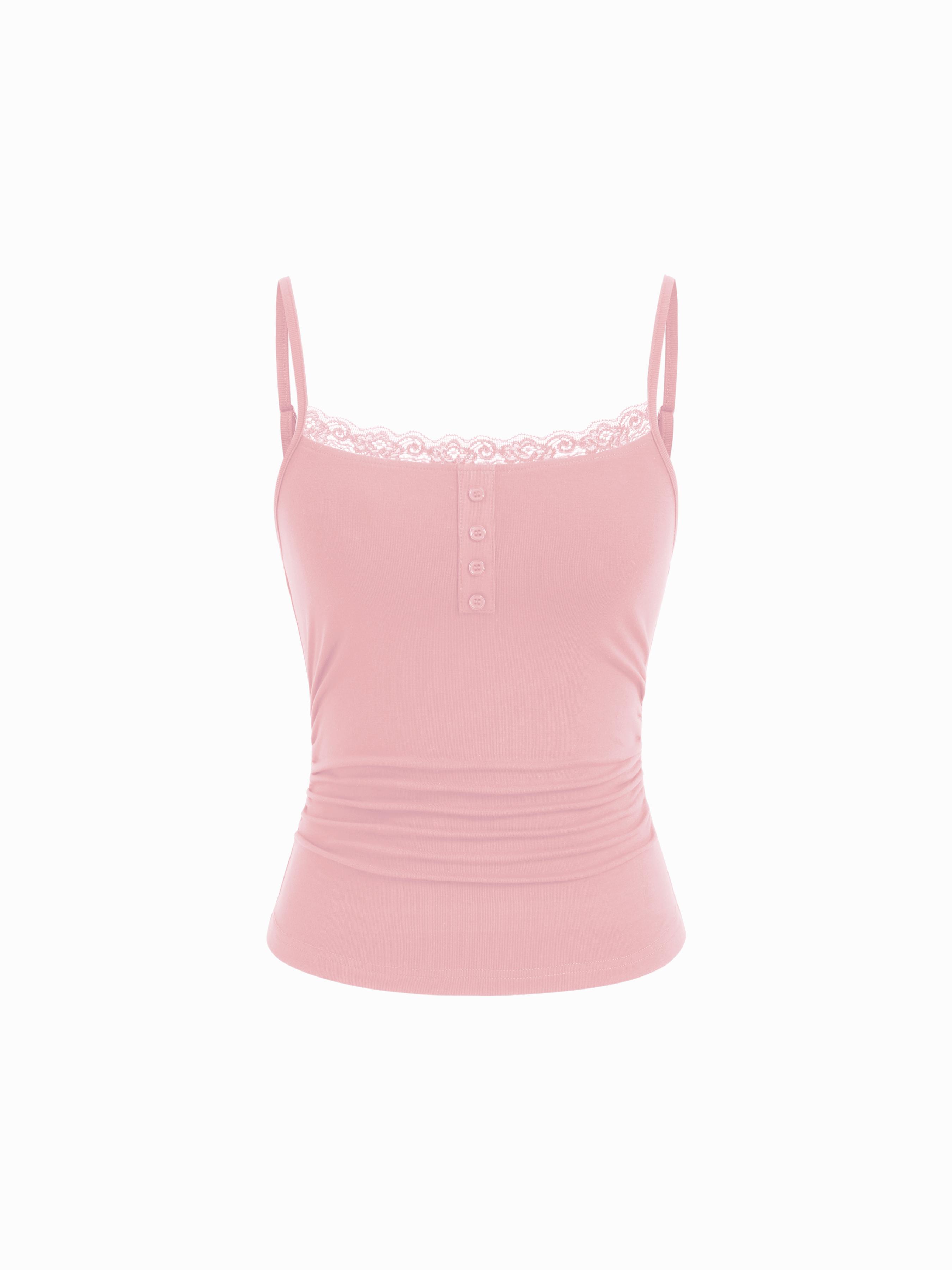 Lace Panel Ruched Henley Cami Top by CIDER