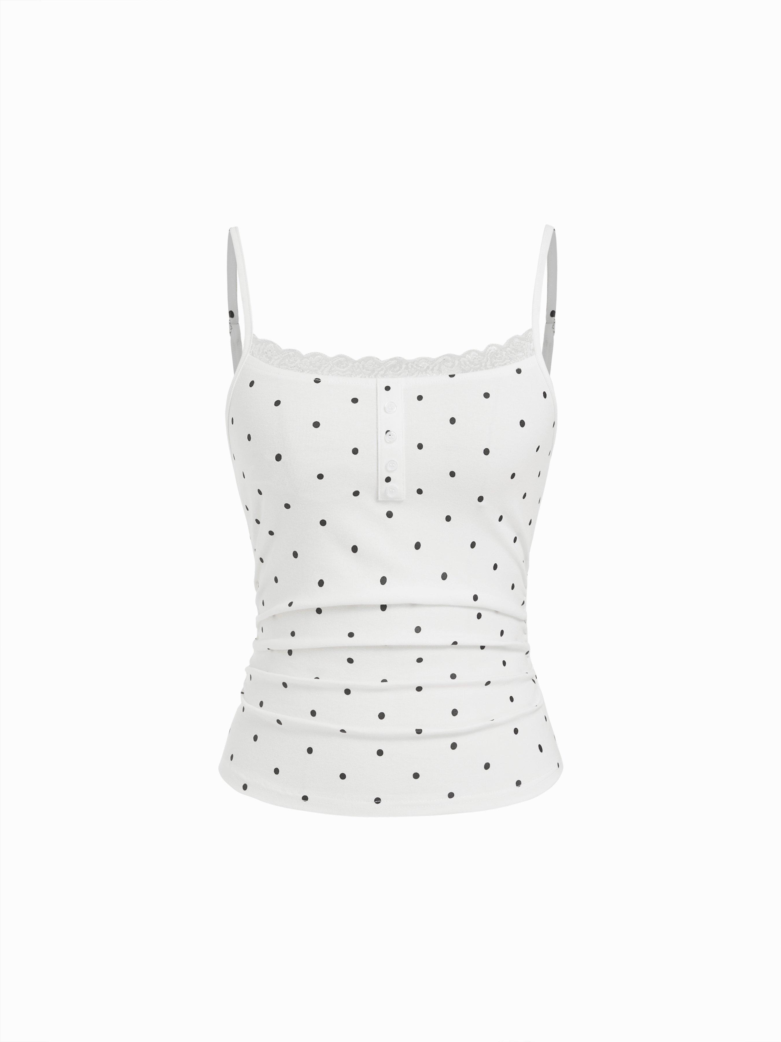 Lace Panel Ruched Henley Cami Top by CIDER
