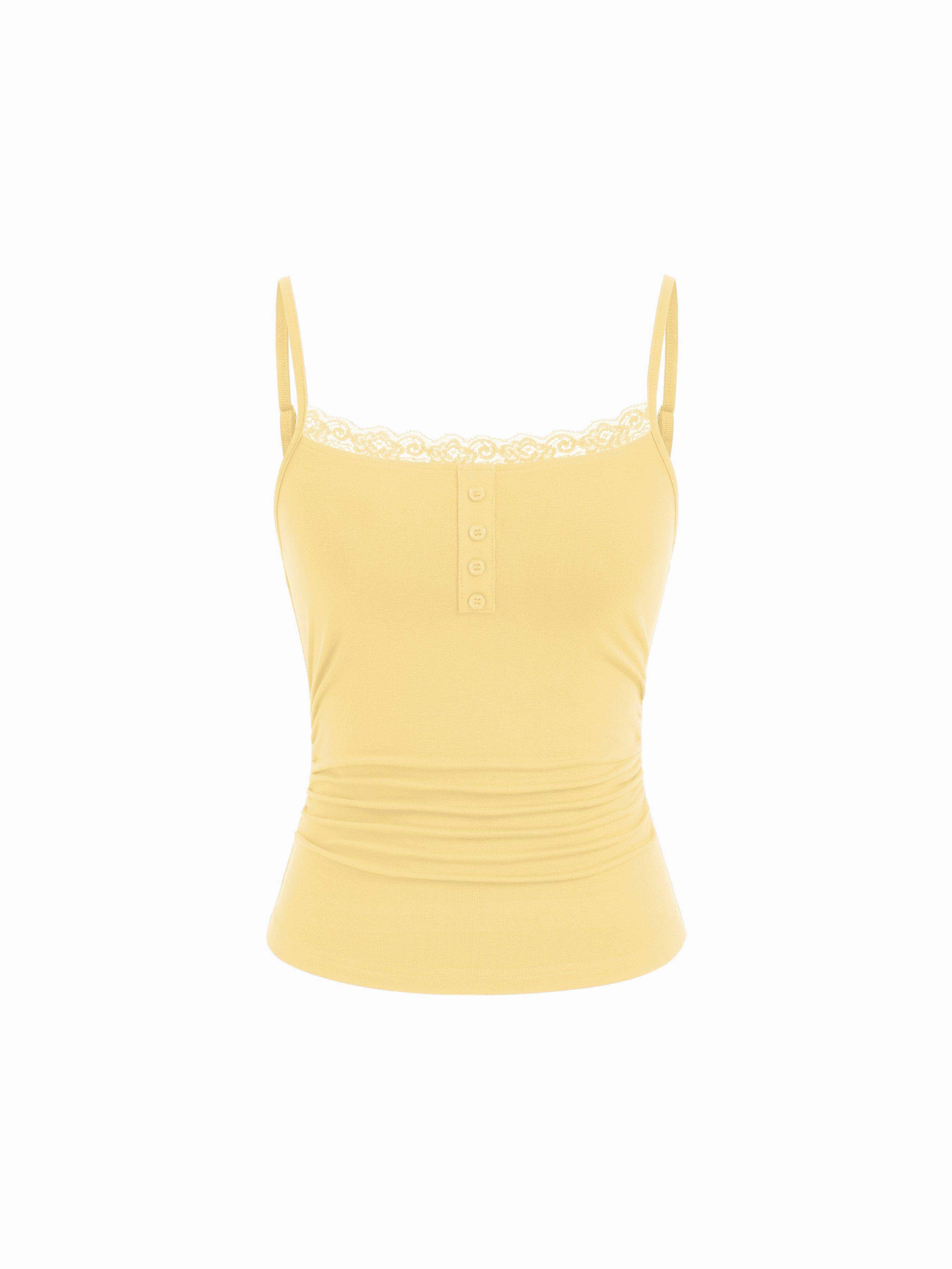 Lace Panel Ruched Henley Cami Top by CIDER