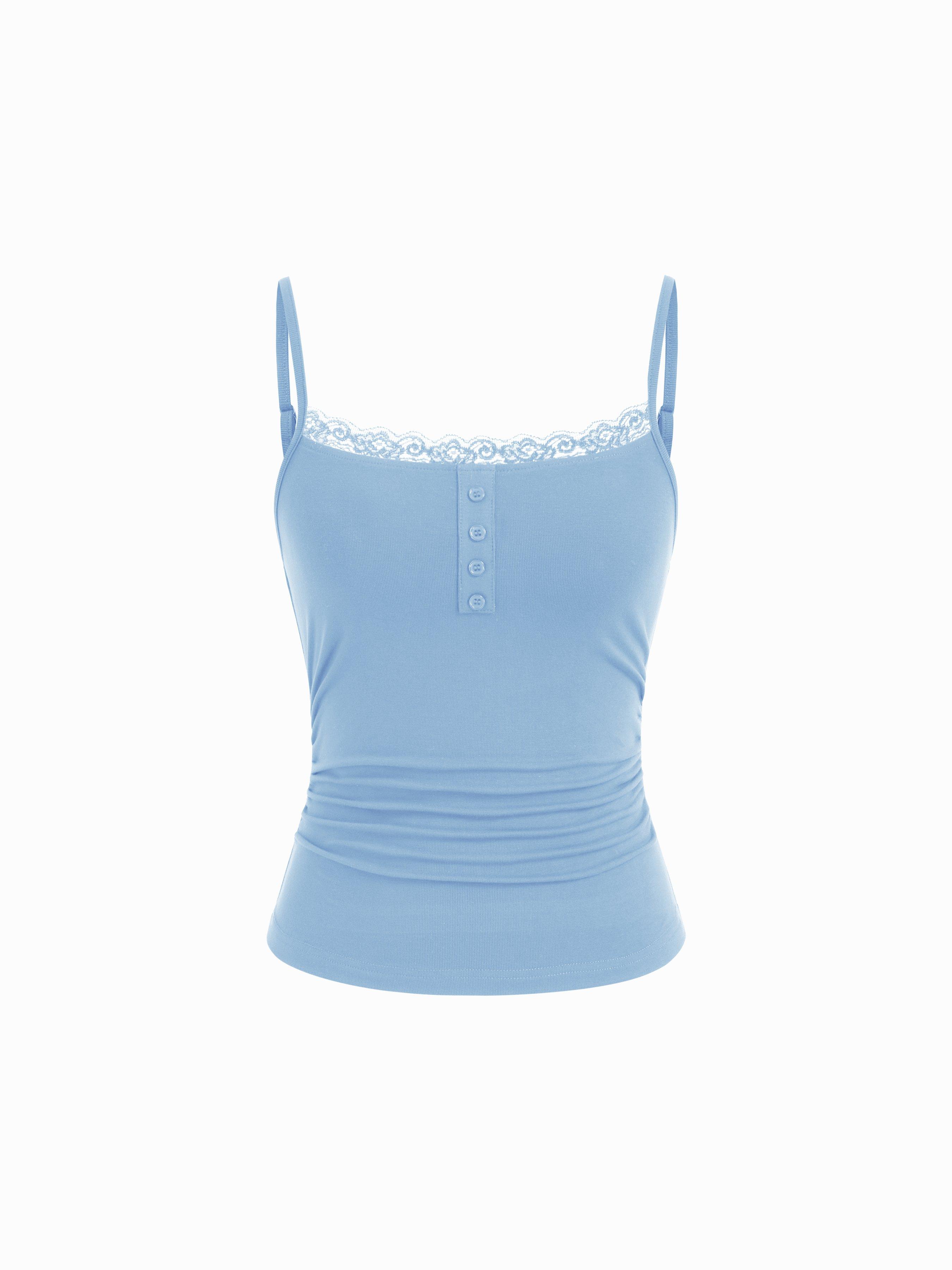 Lace Panel Ruched Henley Cami Top by CIDER