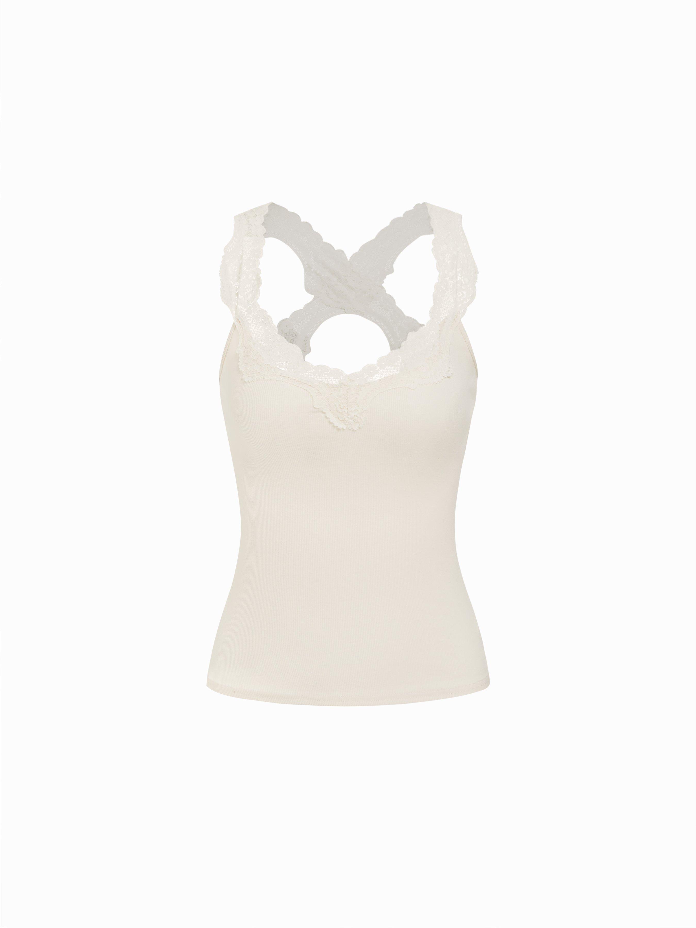 Lace Panel Scoop Neckline Top by CIDER