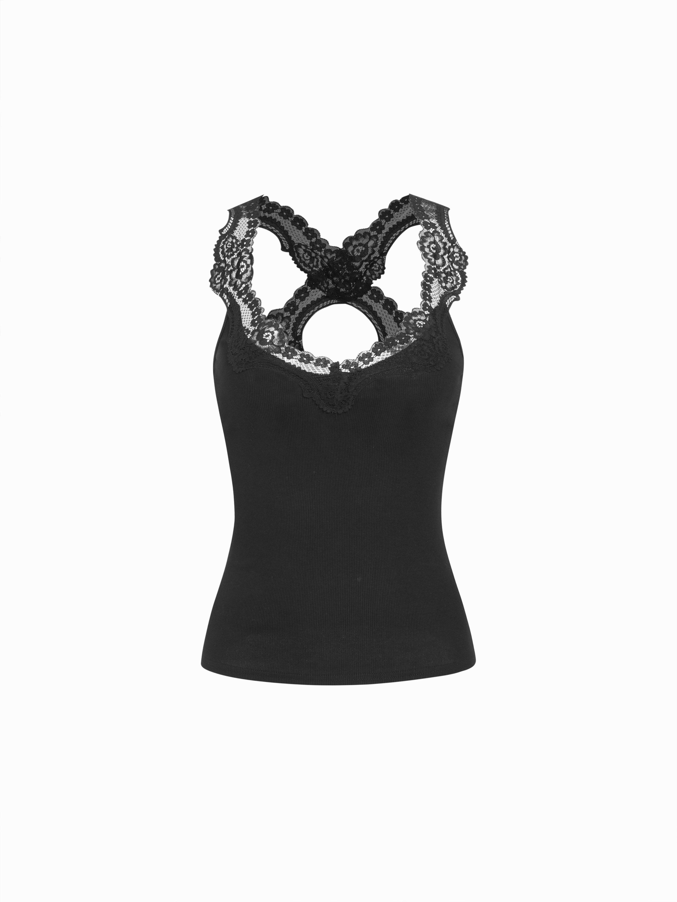 Lace Panel Scoop Neckline Top by CIDER