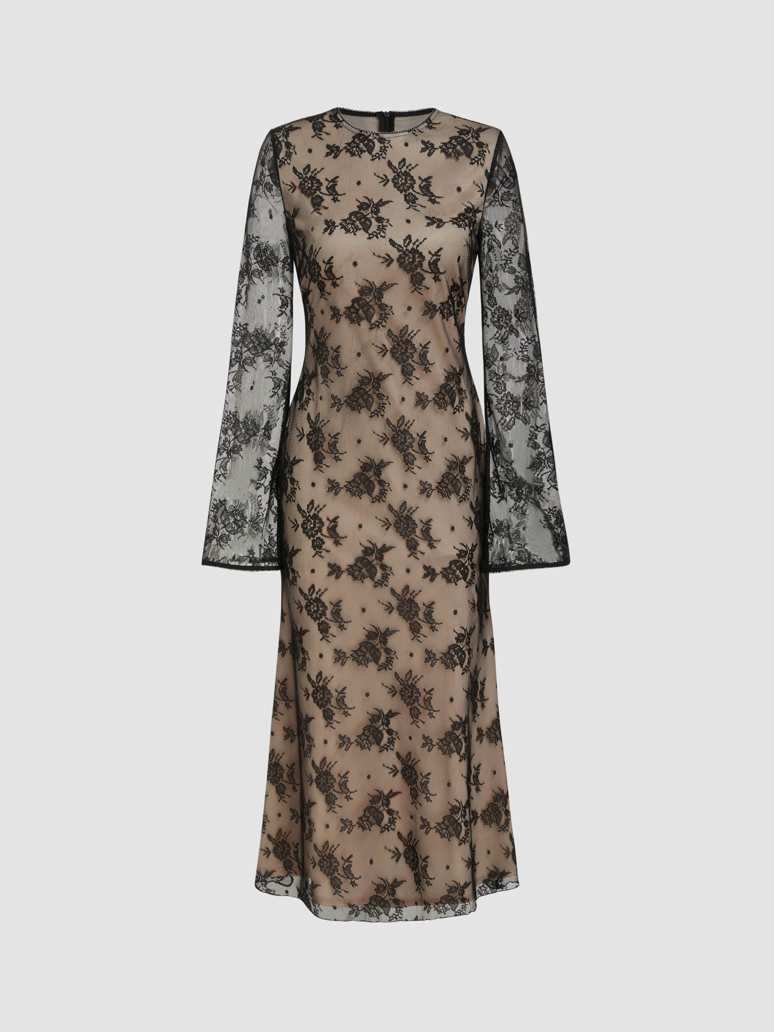 Lace Round Neckline Floral Maxi Dress by CIDER