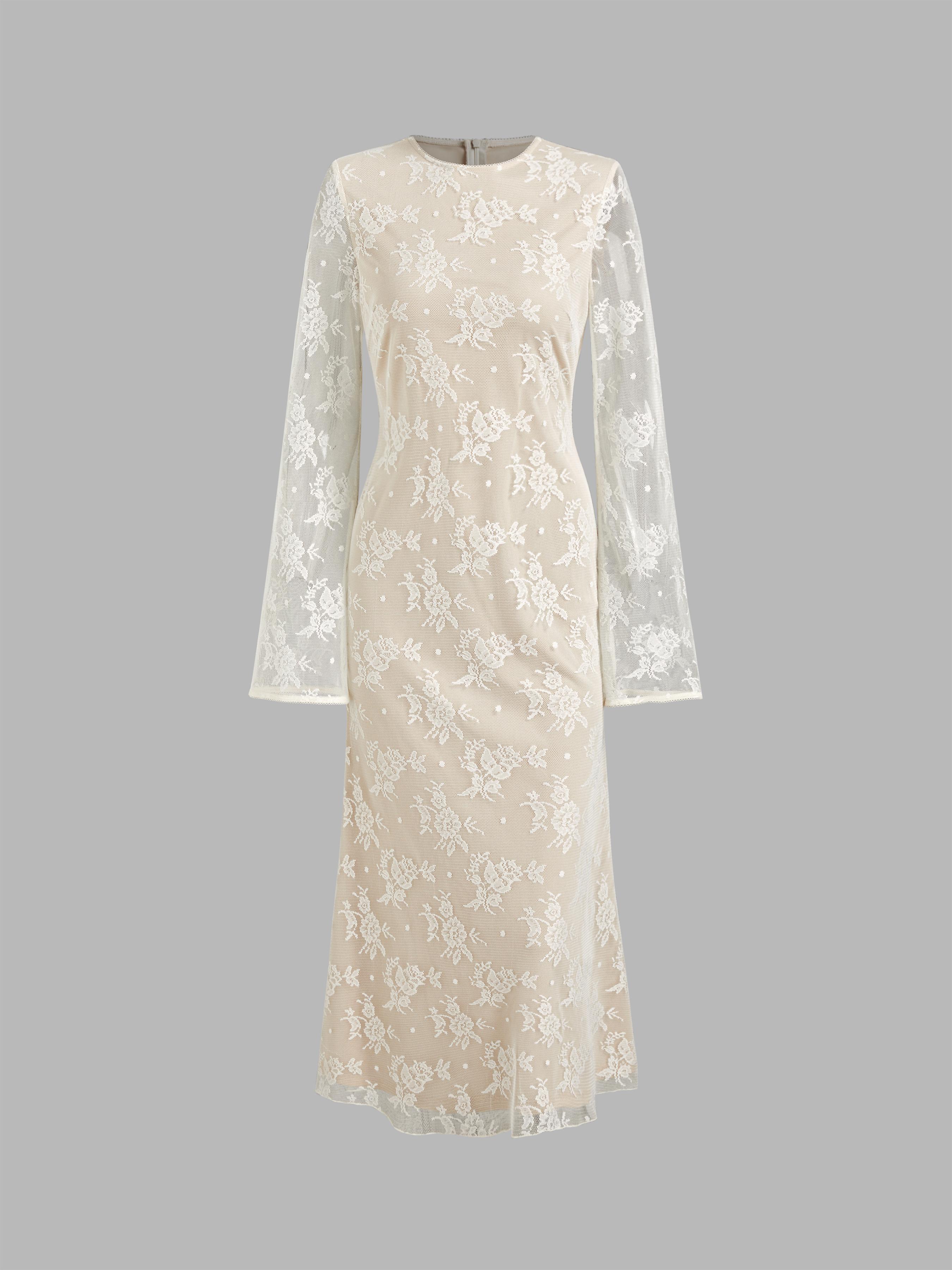 Lace Round Neckline Floral Maxi Dress by CIDER