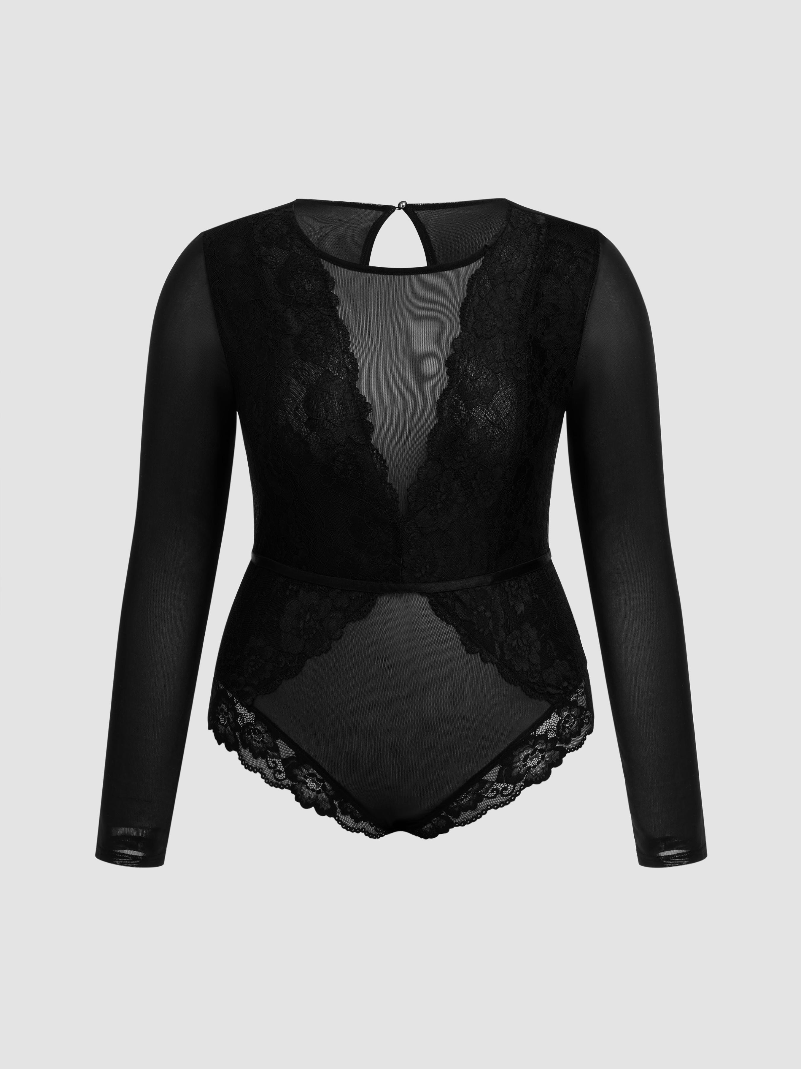 Lace Round Neckline See-through Bodysuit Curve & Plus by undefined