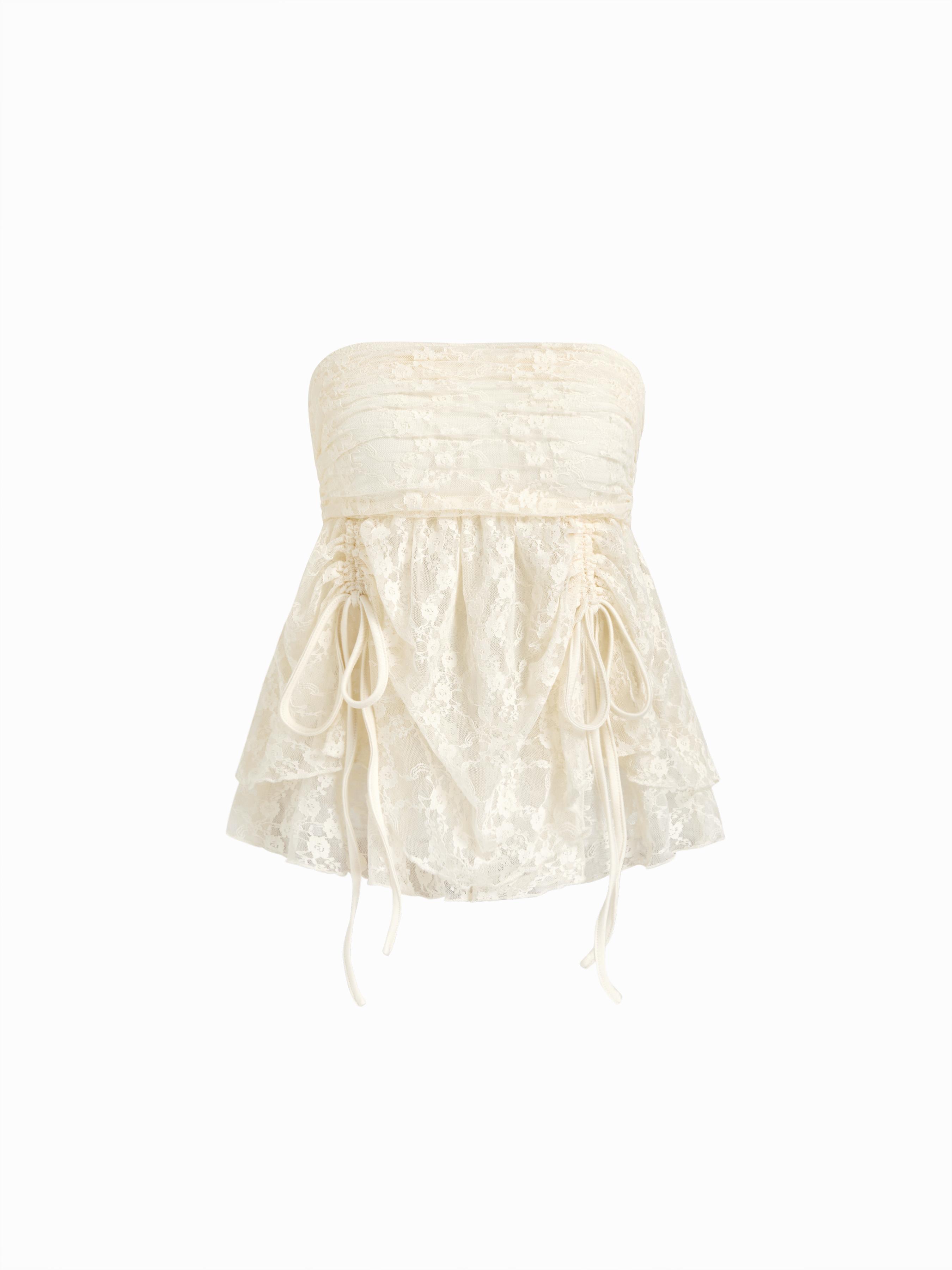 Lace Ruched Bandeau Top by CIDER