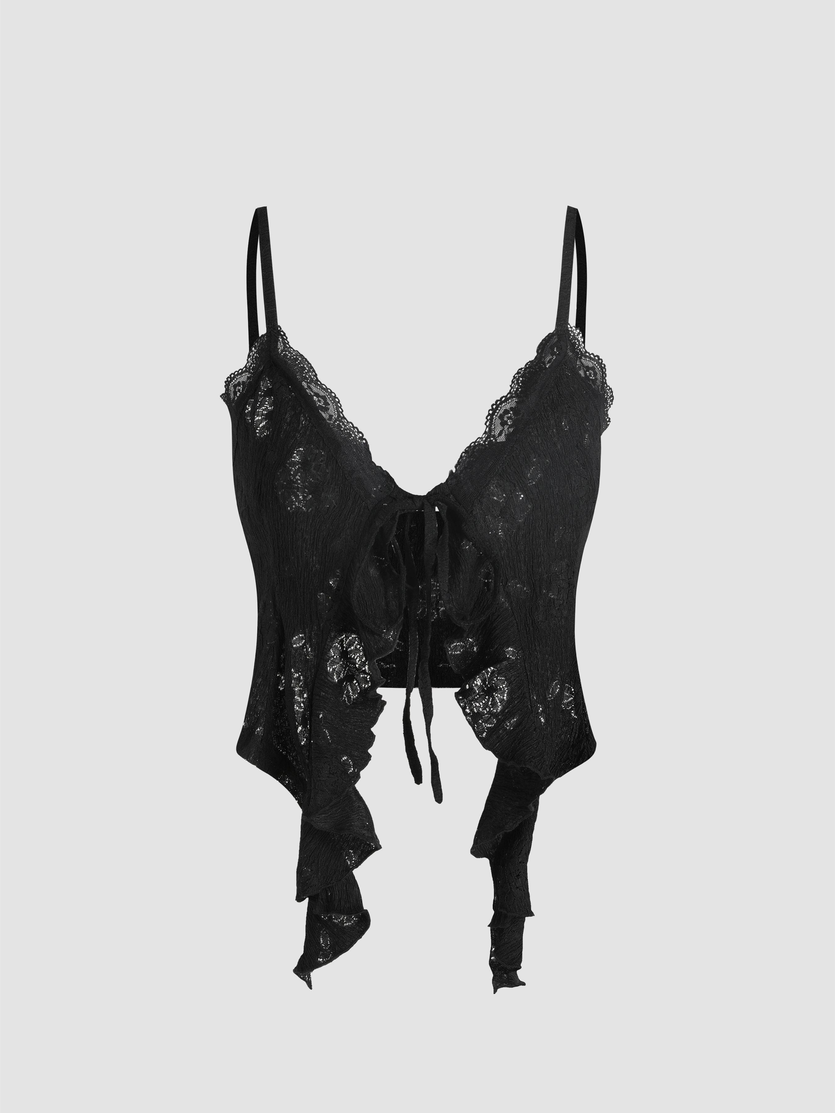 Lace Ruffle Hem Knotted Knit Crop Top by CIDER