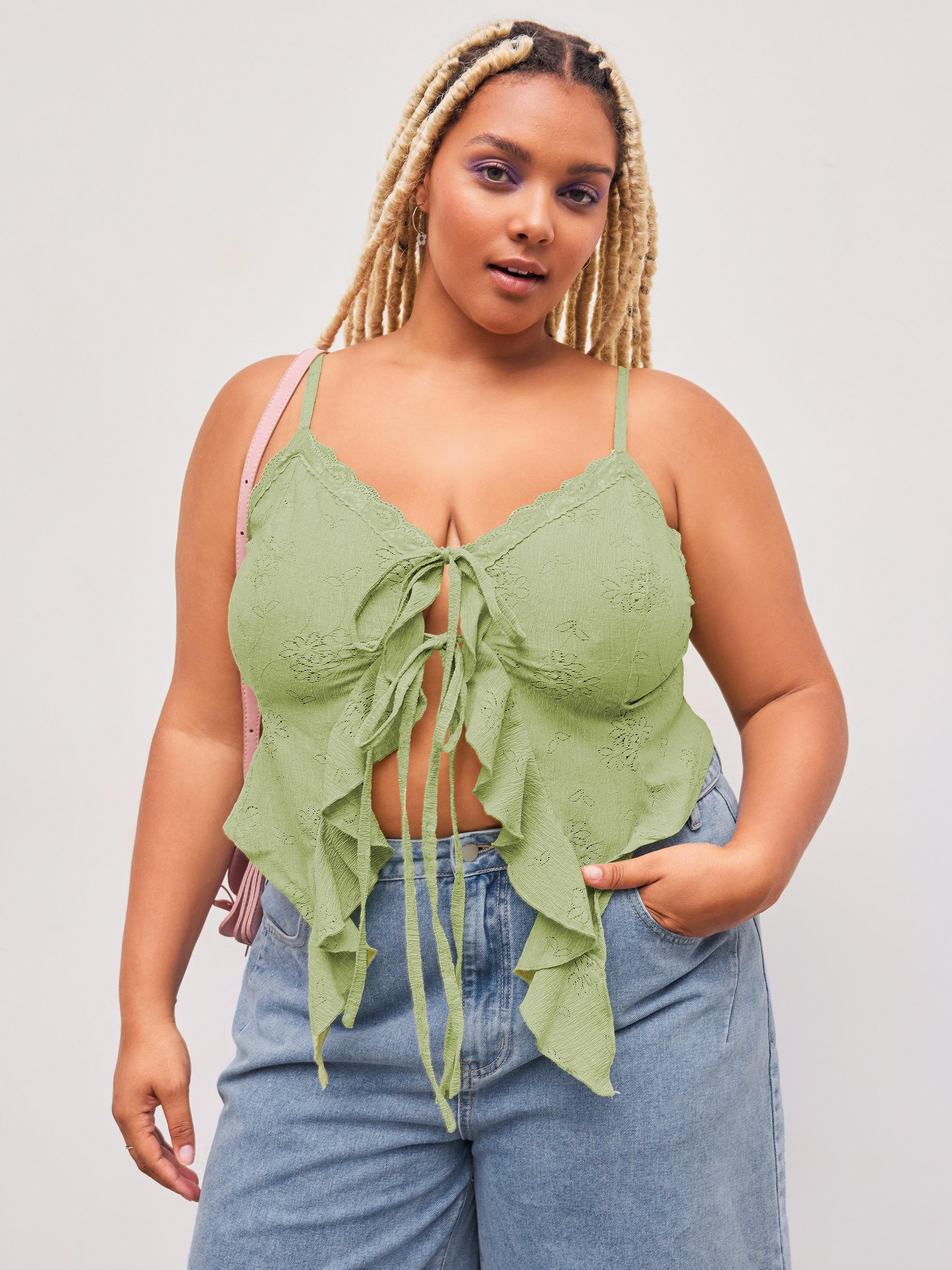 Lace Ruffle Hem Knotted Top Curve & Plus by CIDER