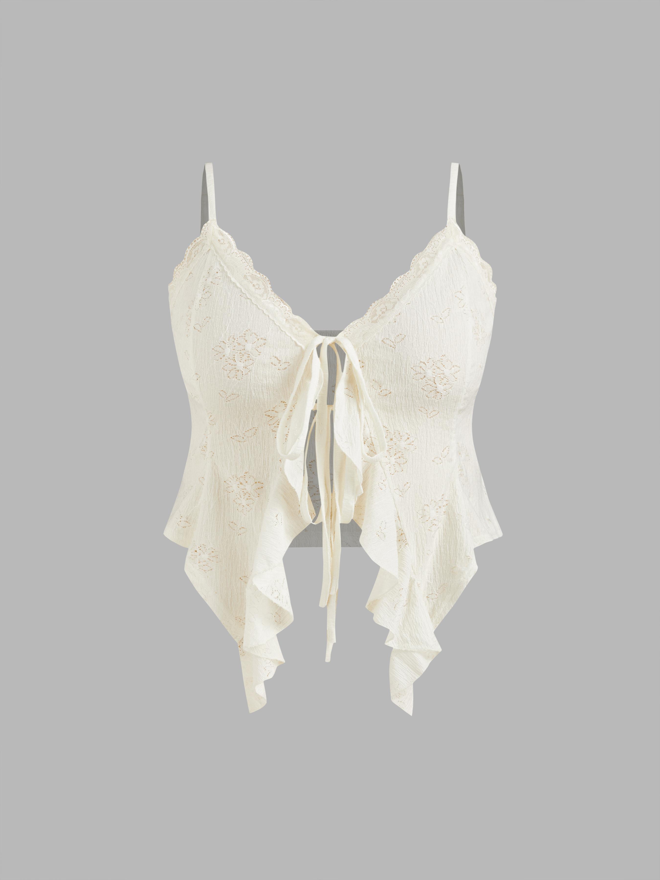 Lace Ruffle Hem Knotted Top Curve & Plus by CIDER