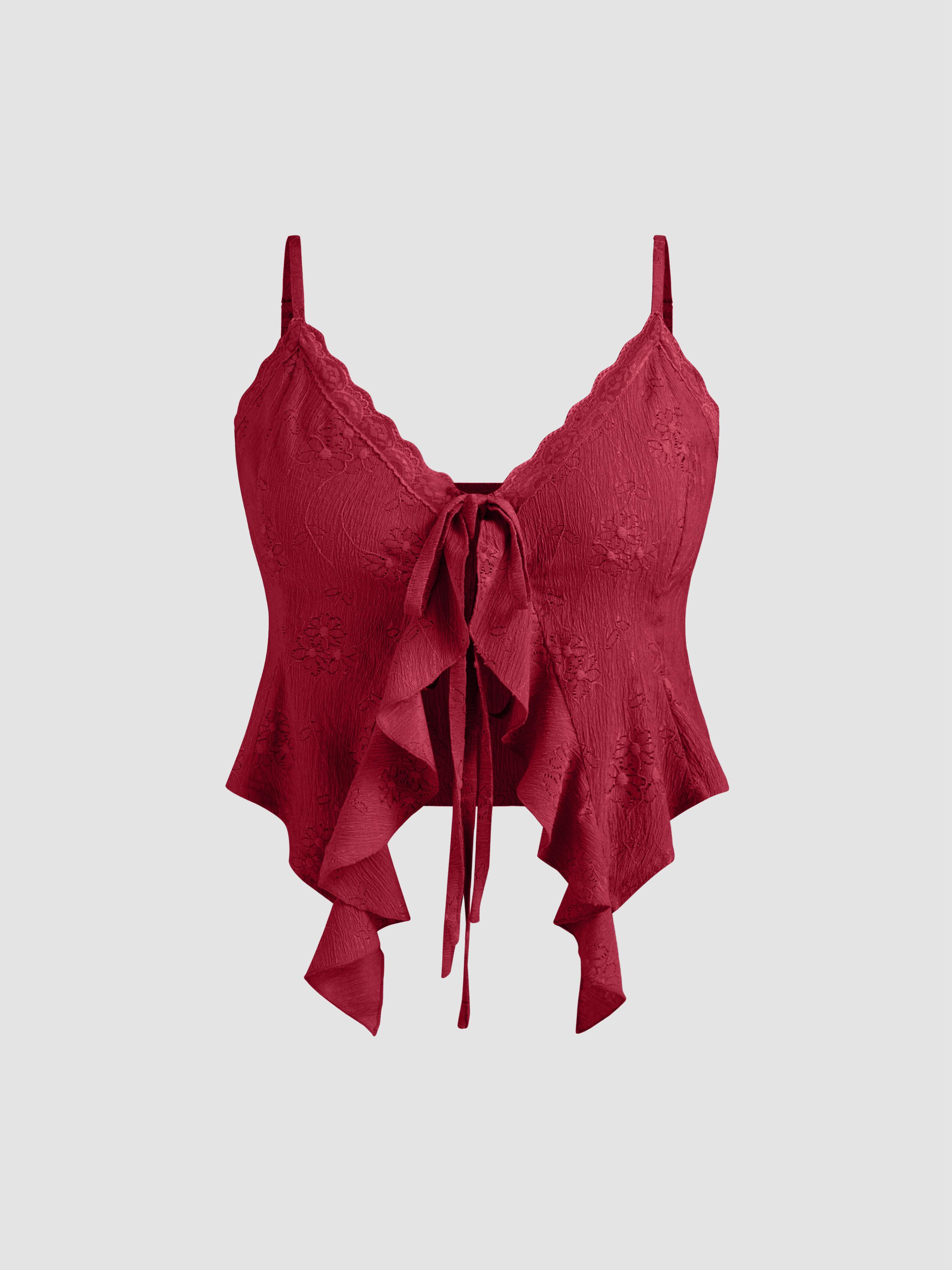 Lace Ruffle Hem Knotted Top Curve & Plus by CIDER