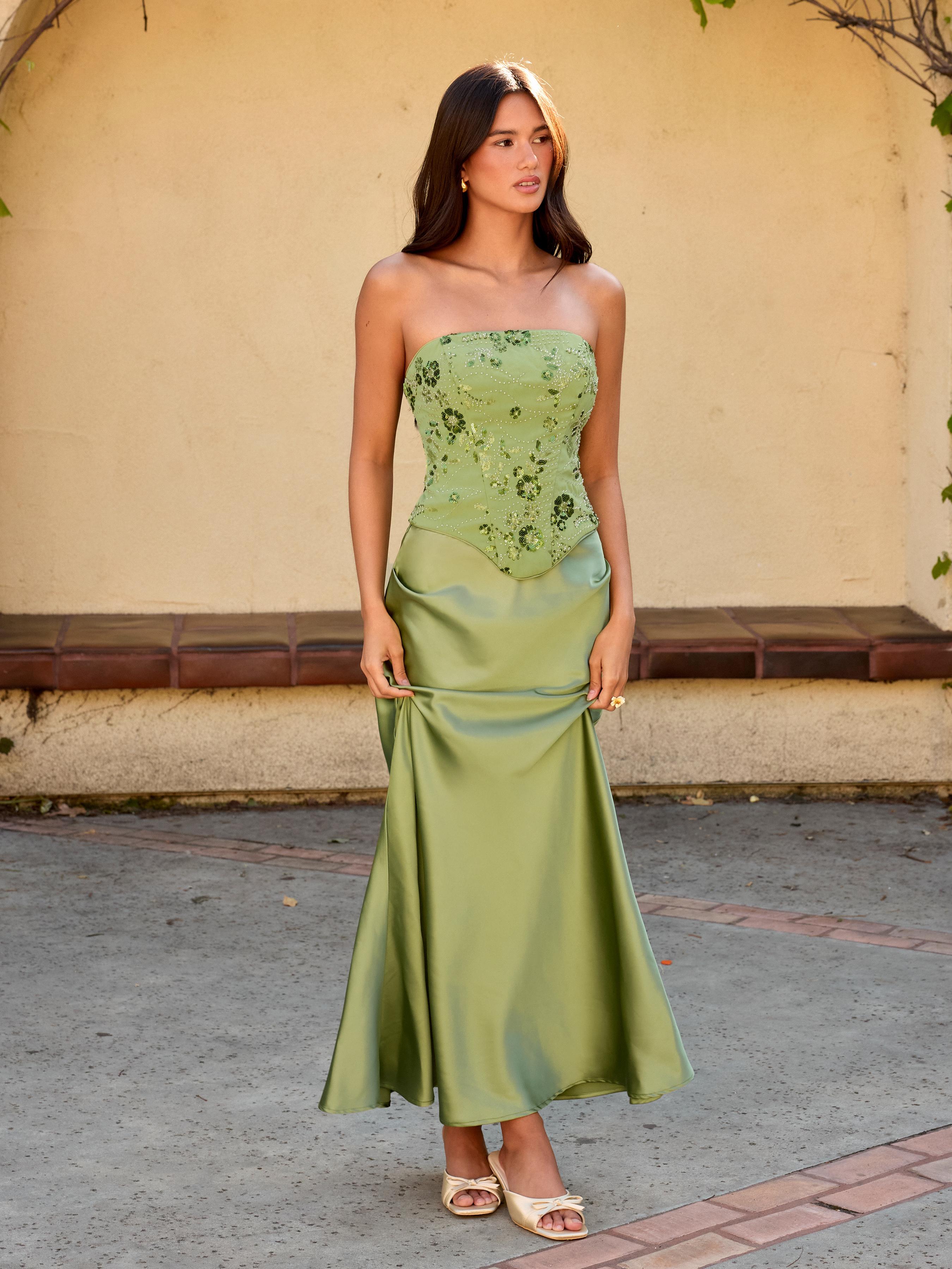 Lace Sculptural Embroidery Floral Corset Top & High Rise Mermaid Maxi Skirt Set by CIDER