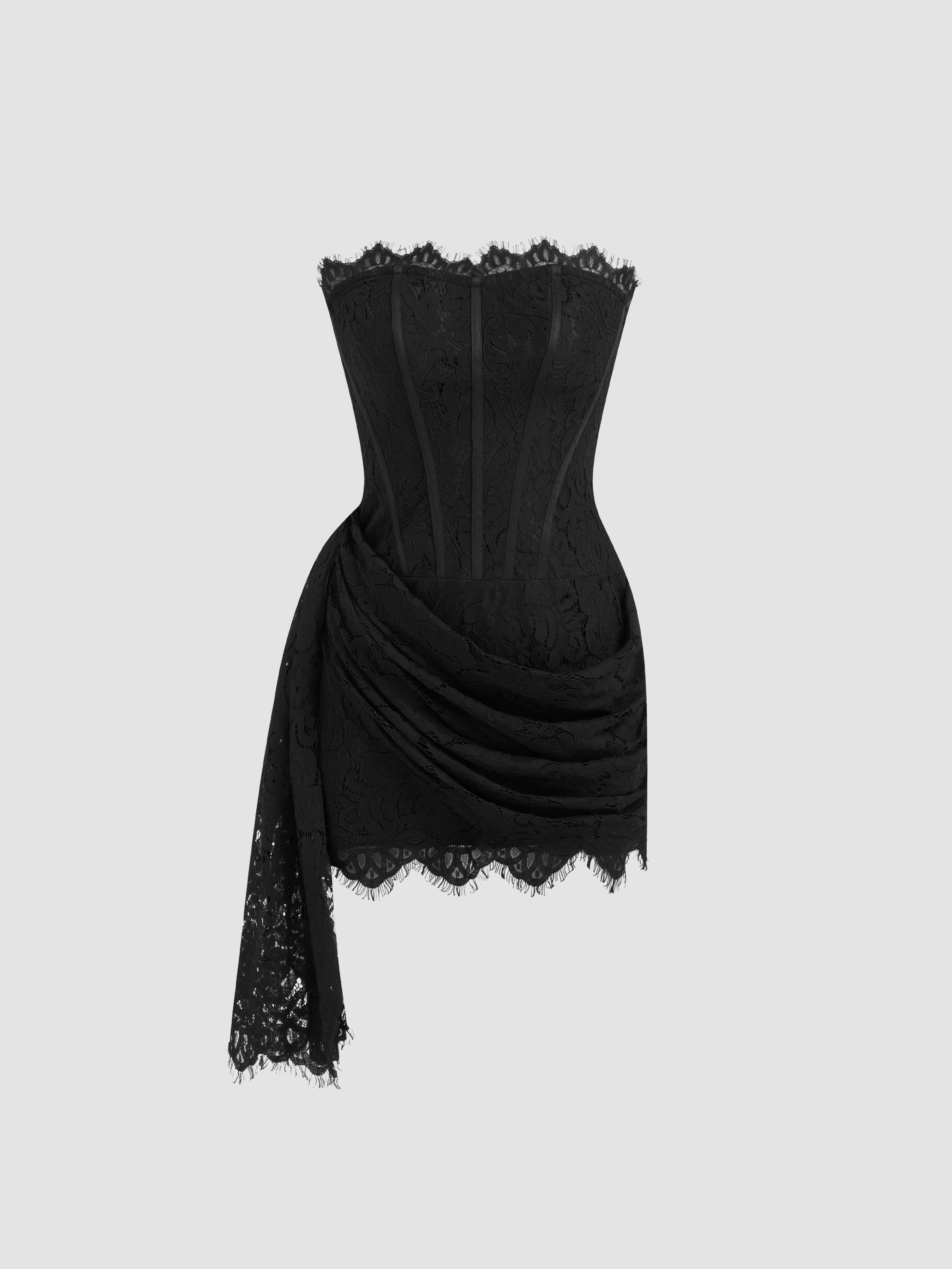 Lace Sculptural Tube Draped Bobycon Mini Dress by CIDER