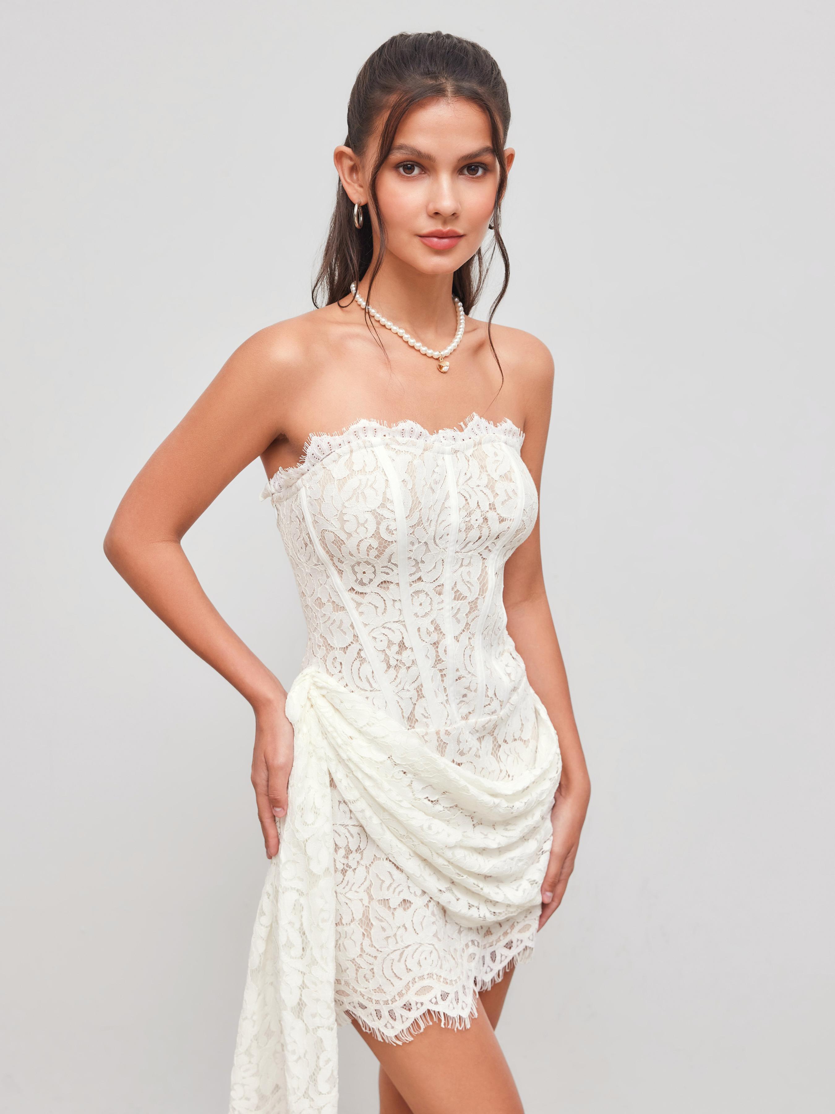 Lace Sculptural Tube Draped Bobycon Mini Dress by CIDER