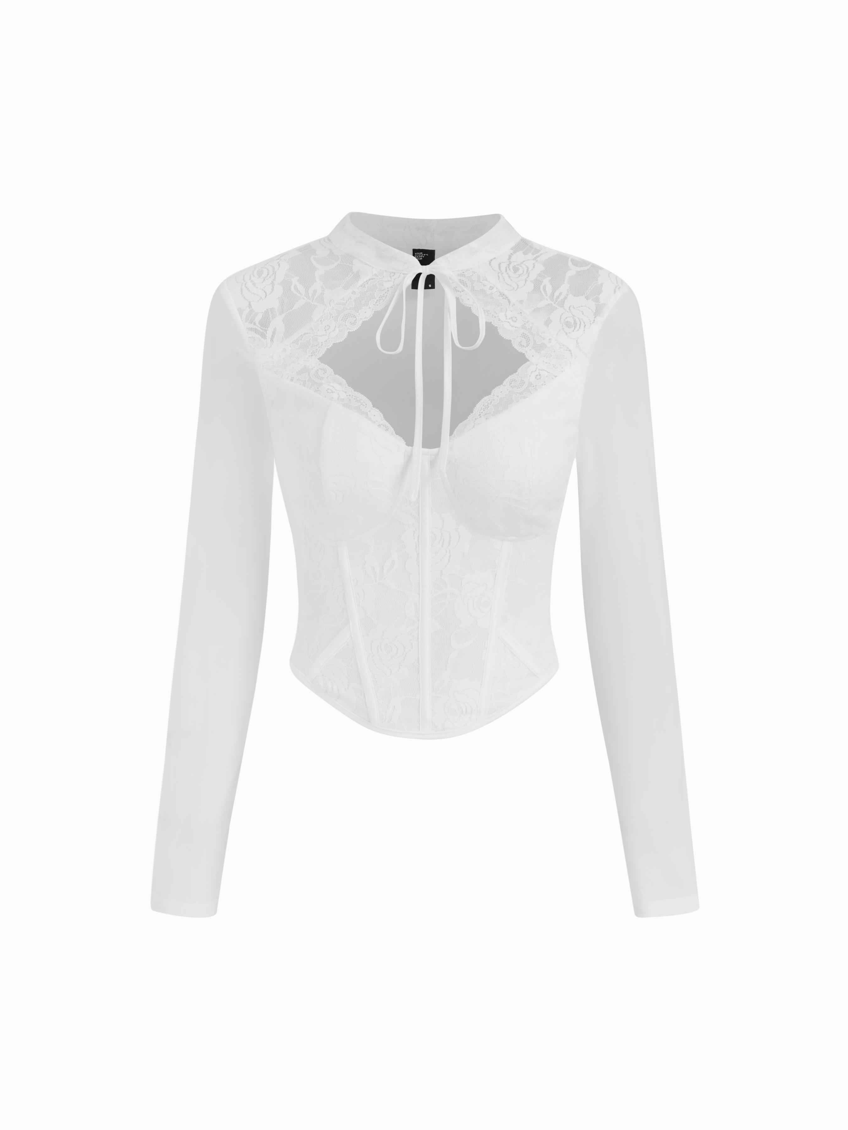 Lace Stand Collar Cut Out Corset Top by CIDER