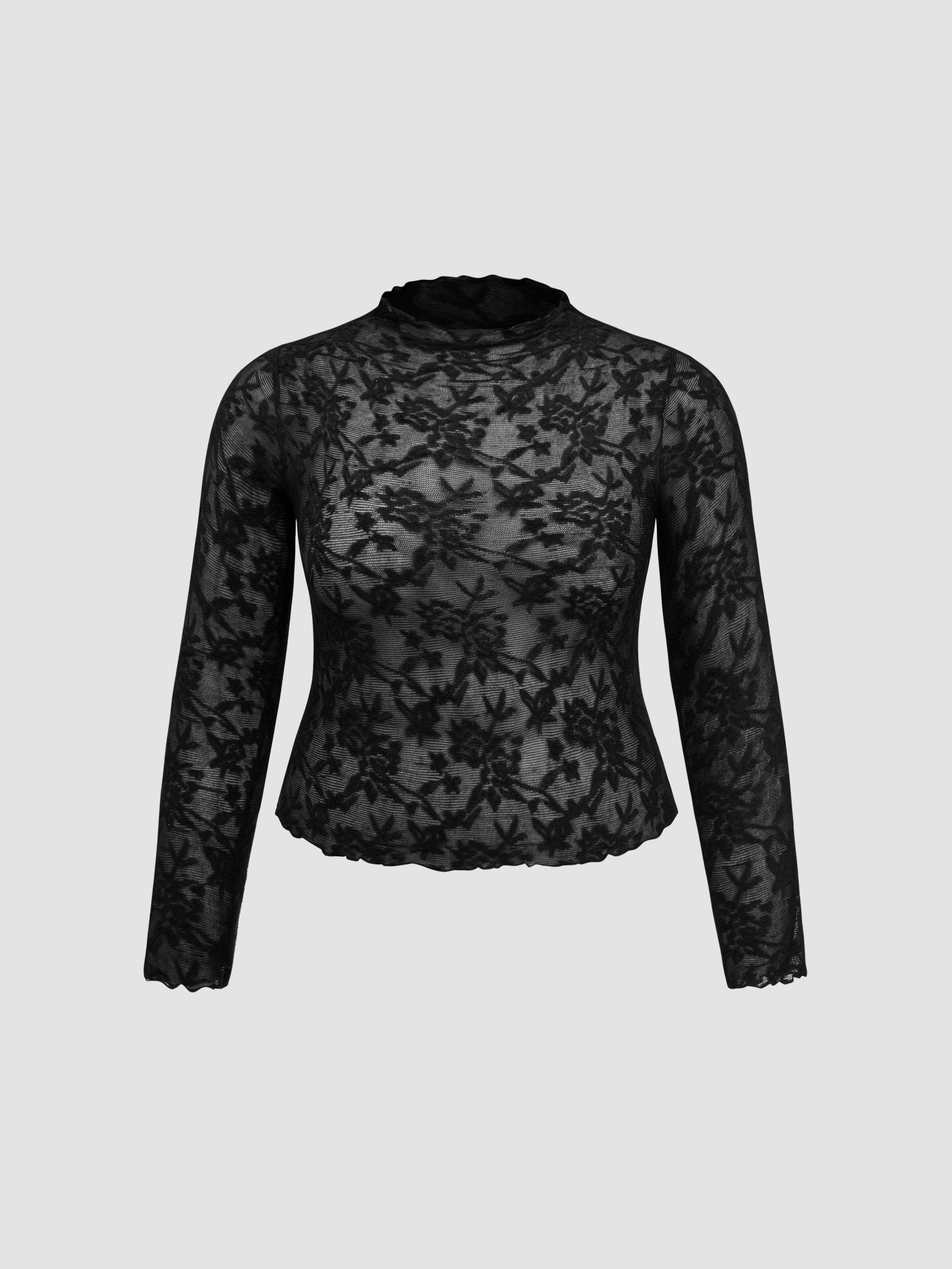 Lace Stand Collar Lettuce Trim Top Curve & Plus by CIDER