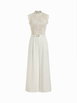 Lace Stand Collar Mid Rise Wide Leg Jumpsuit With Belt by CIDER