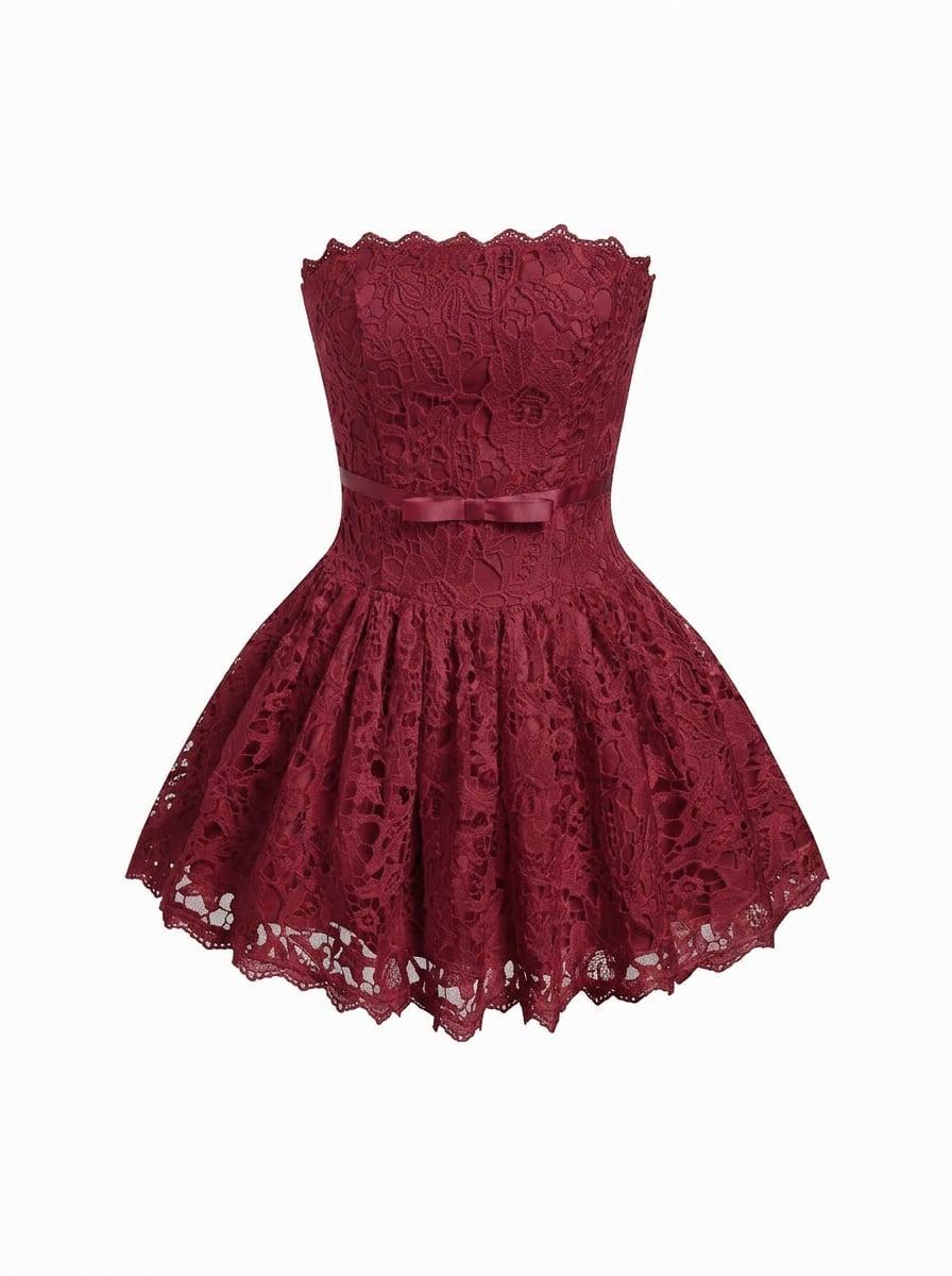 Lace Strapless Bowknot Flared Mini dress by CIDER