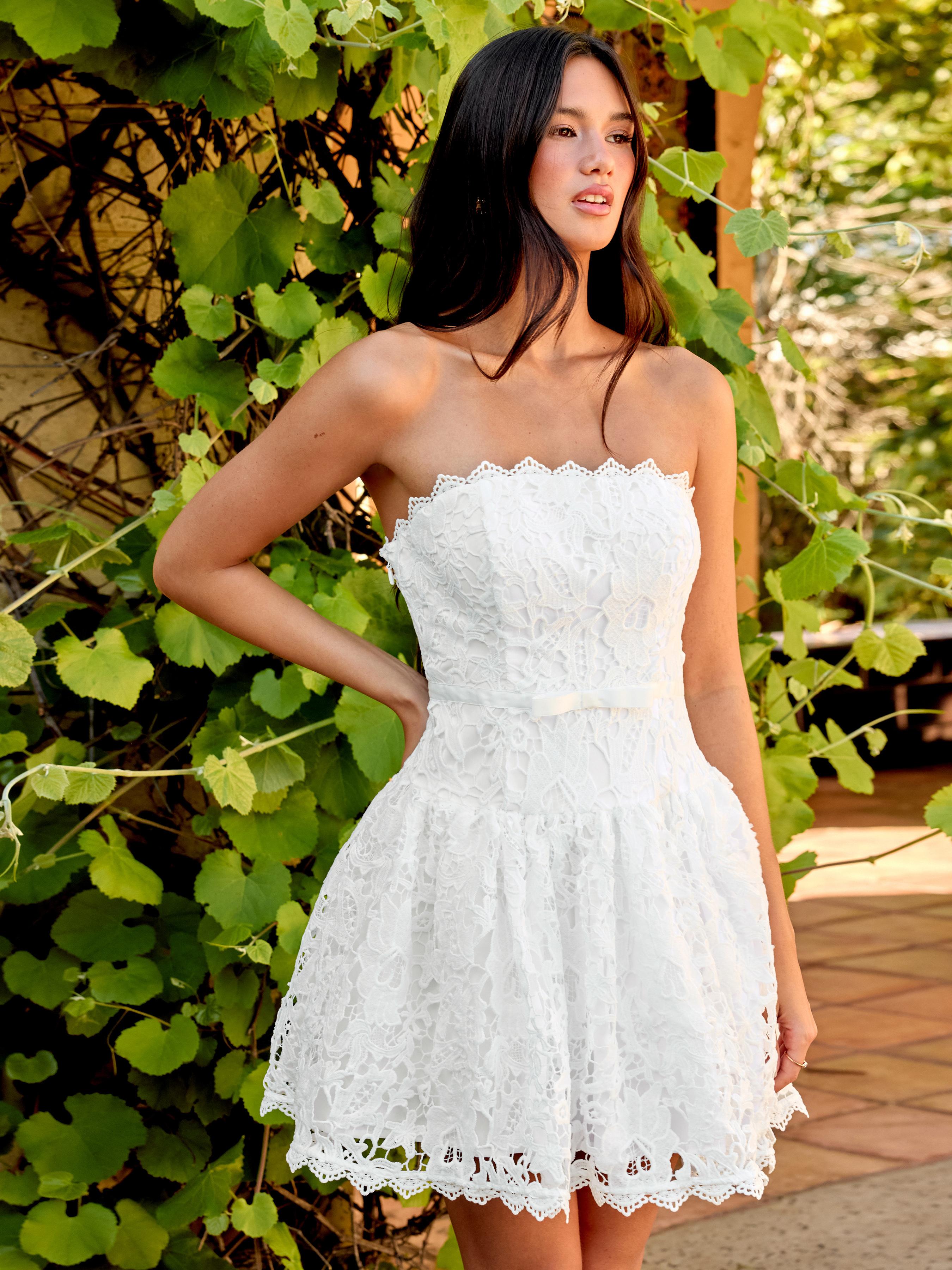 Lace Strapless Bowknot Flared Mini dress by CIDER