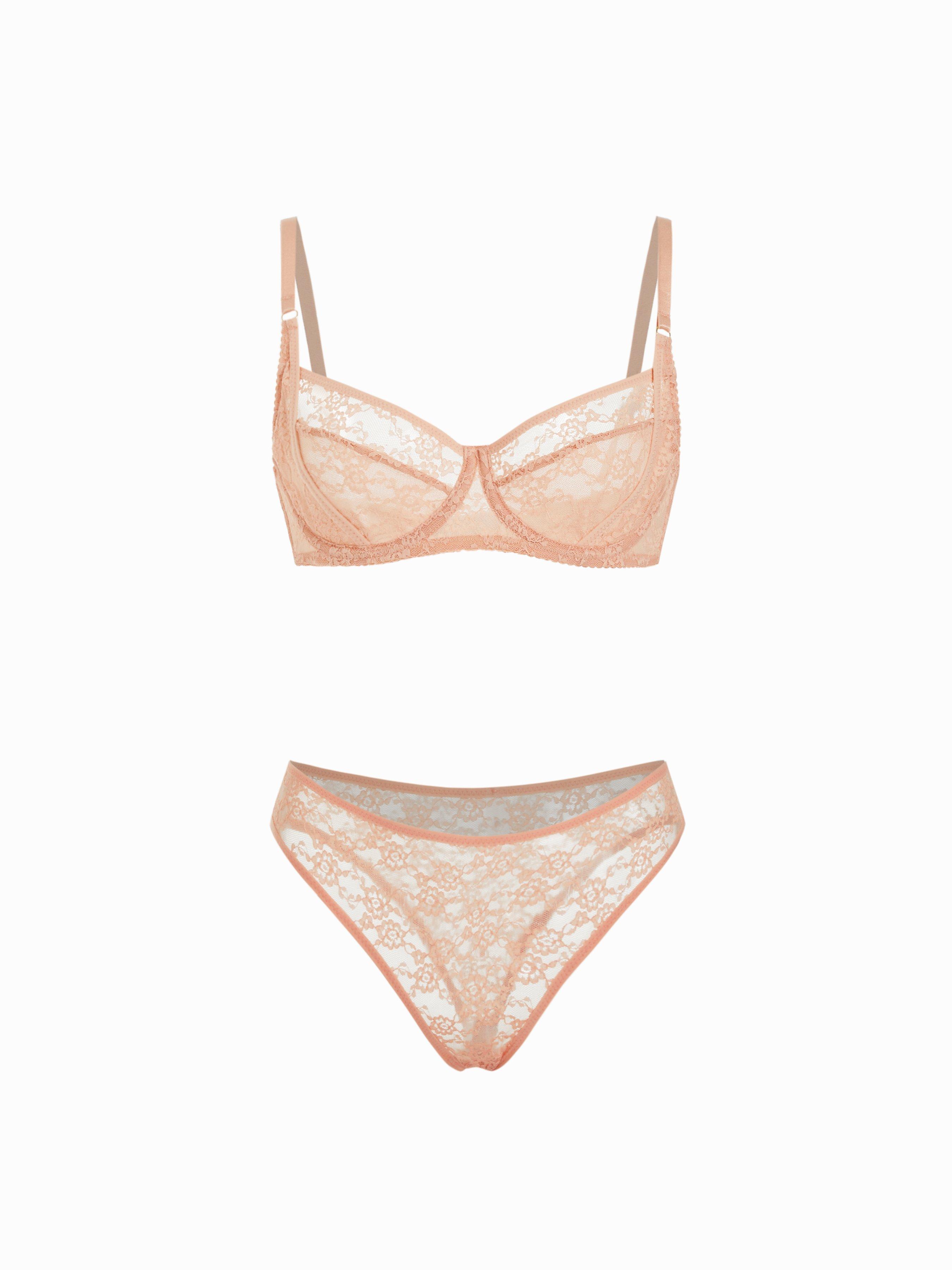 Lace Sweetheart Neck Demi Bra & Mid Rise Bikini Lingerie Set by CIDER