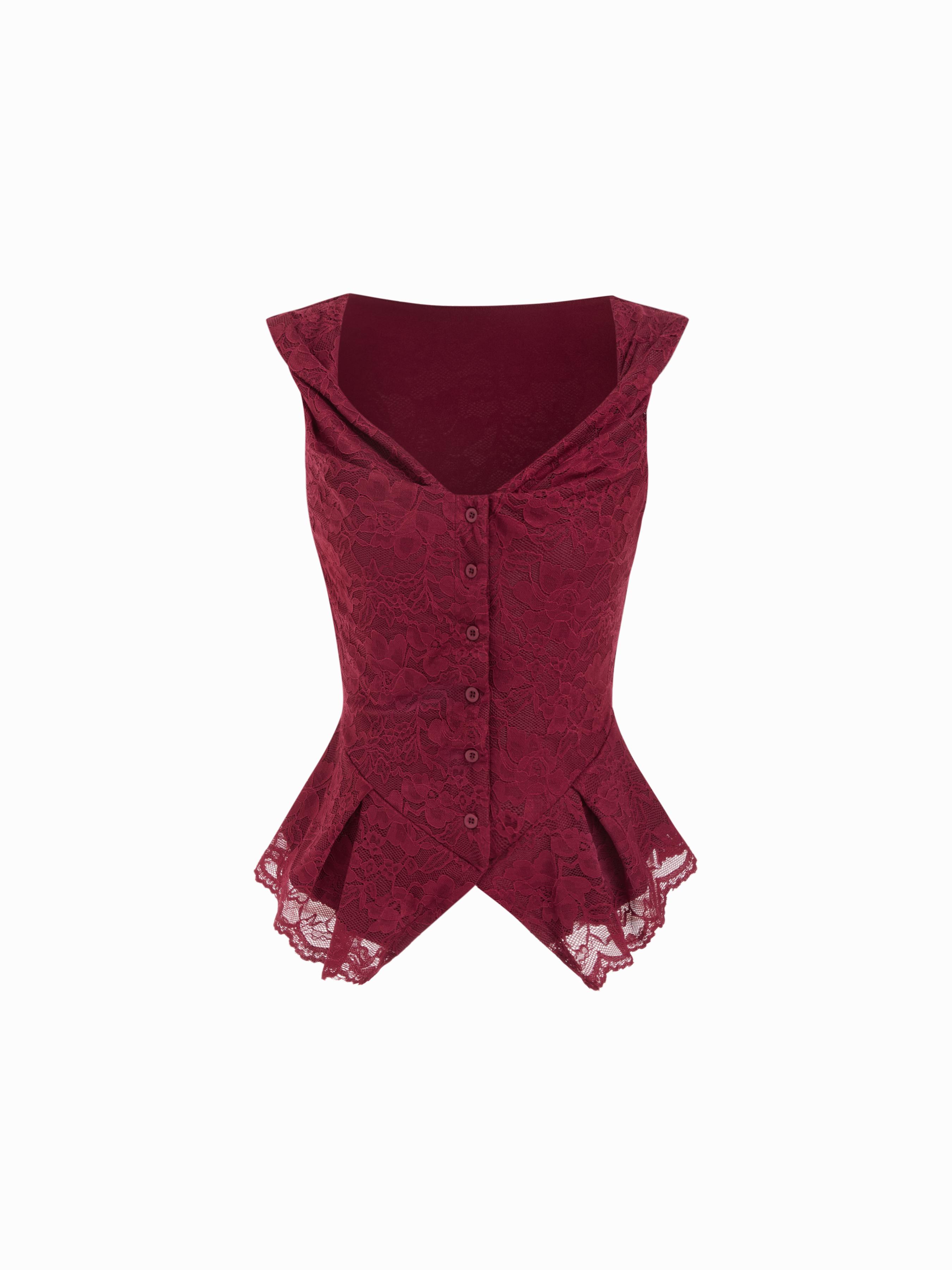 Lace Sweetheart Pleated Twisted Top by CIDER