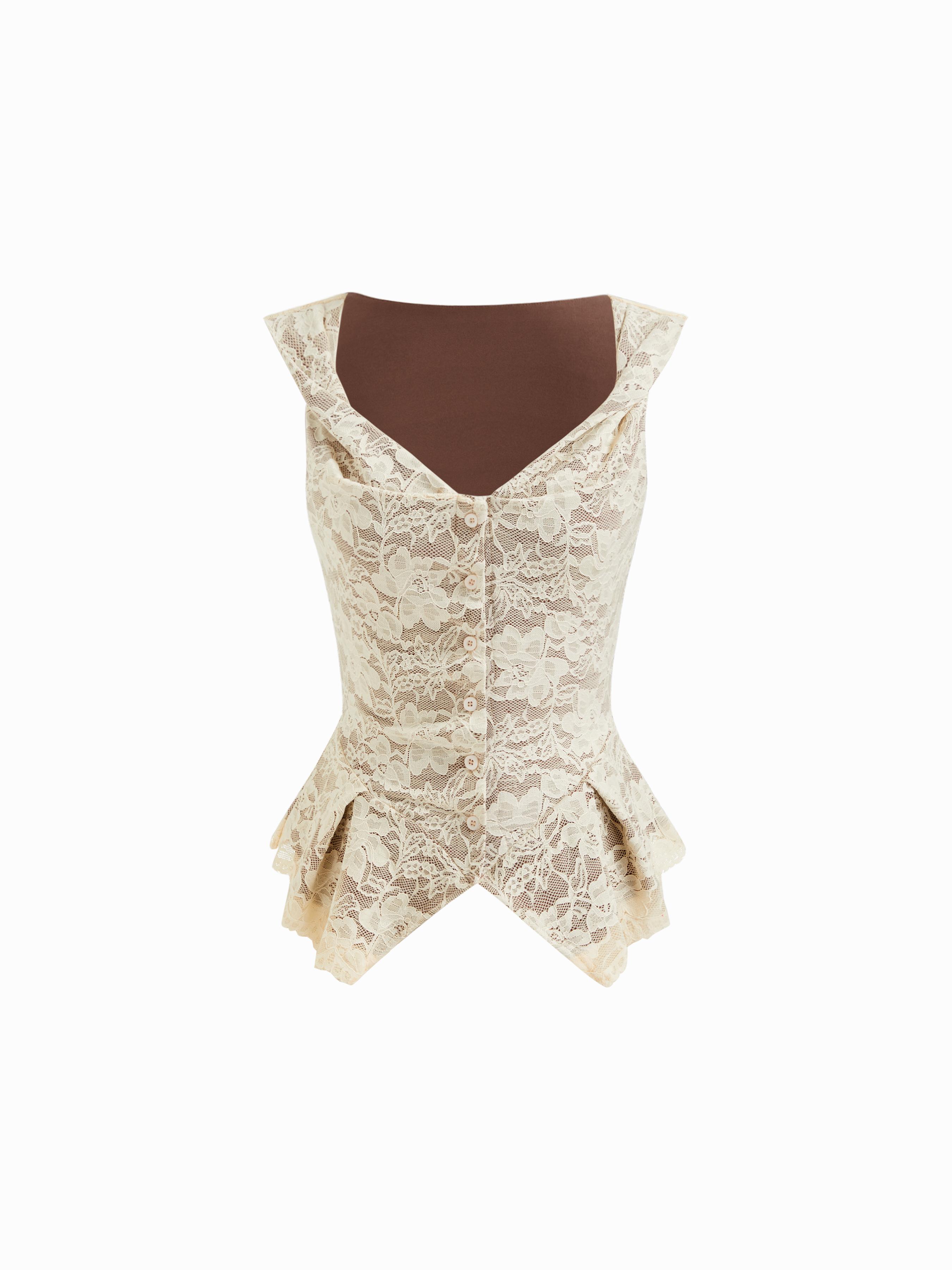 Lace Sweetheart Pleated Twisted Top by CIDER