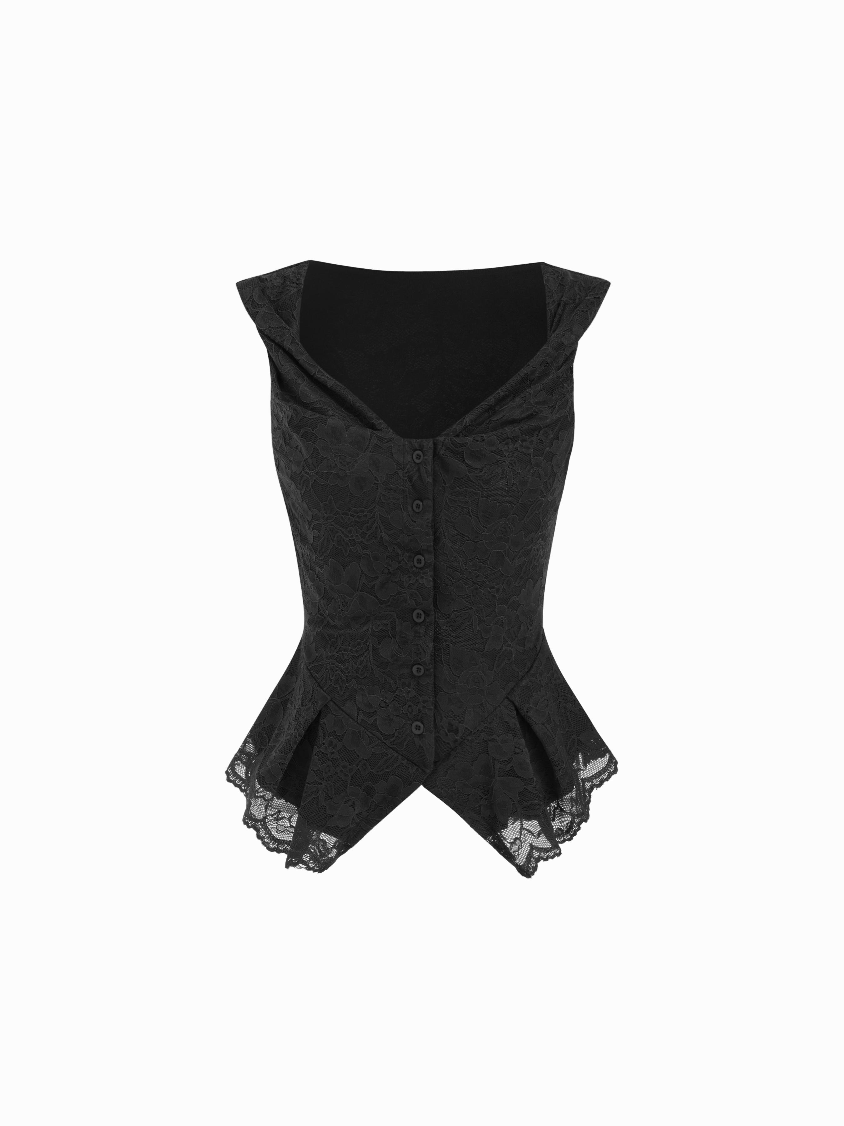 Lace Sweetheart Pleated Twisted Top by CIDER