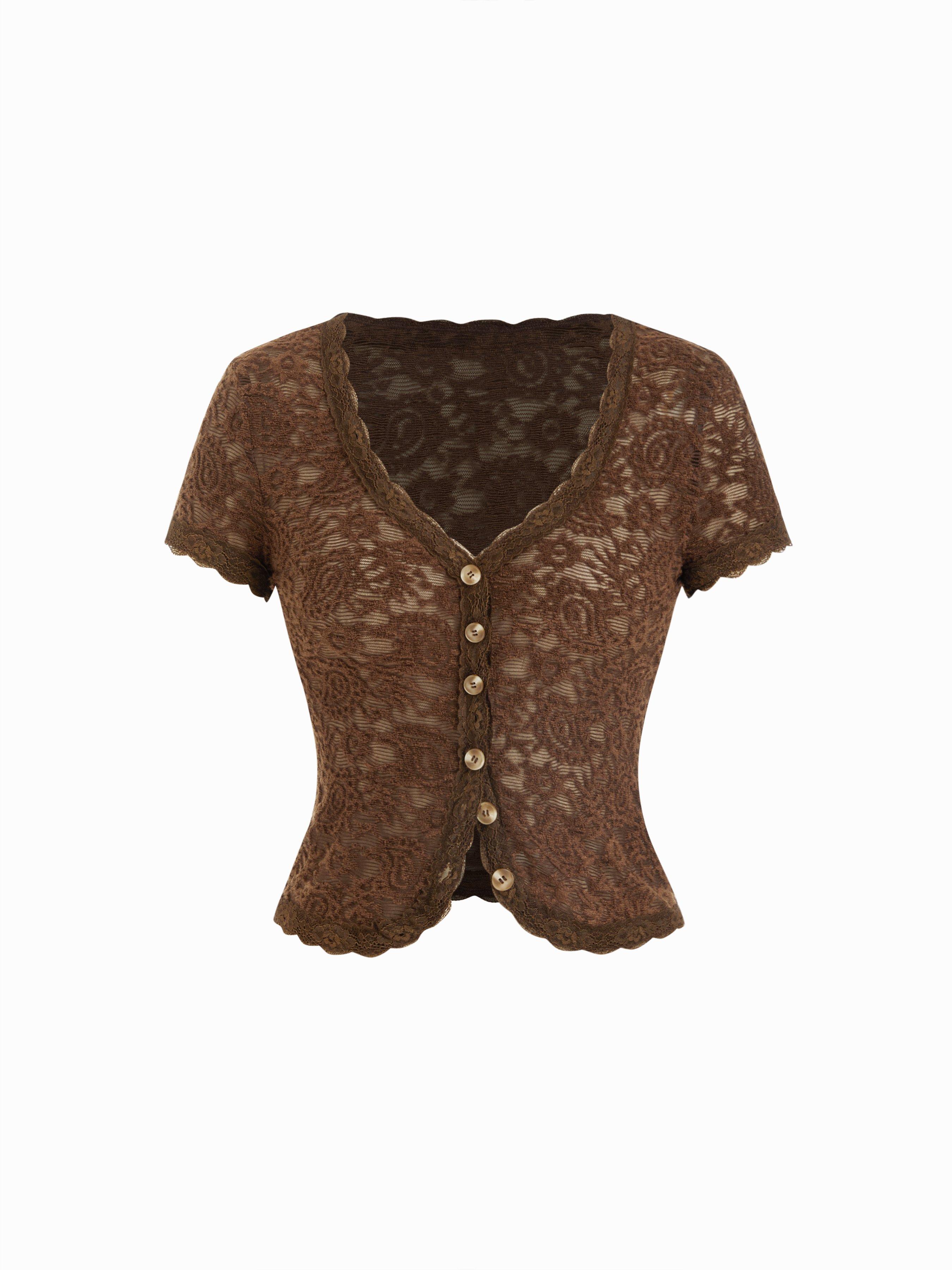 Lace Sweetheart Short Sleeve Slim Top by CIDER