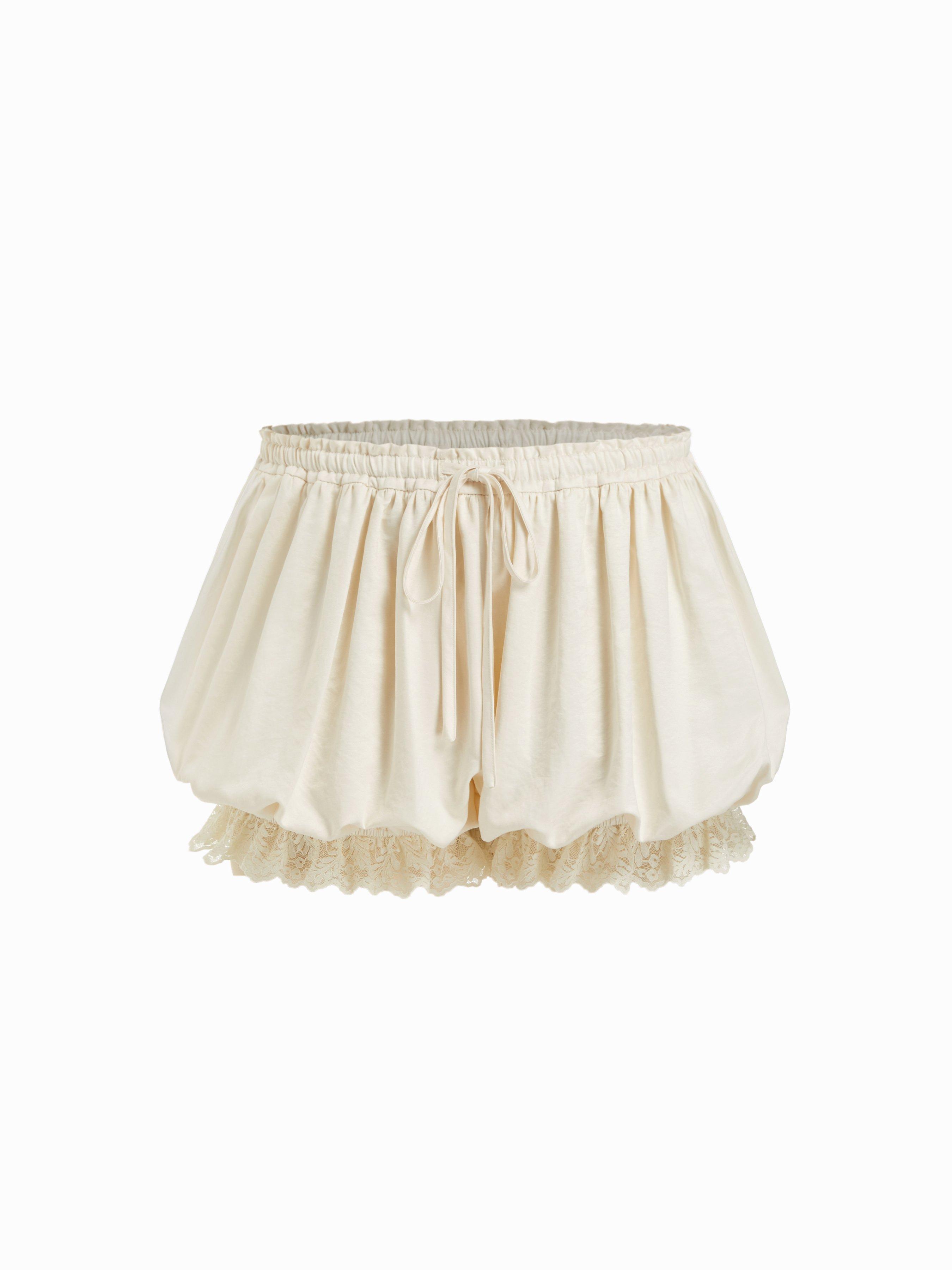 Lace Trim Bubble Hem Mid Rise Bloomer Shorts Curve & Plus by CIDER