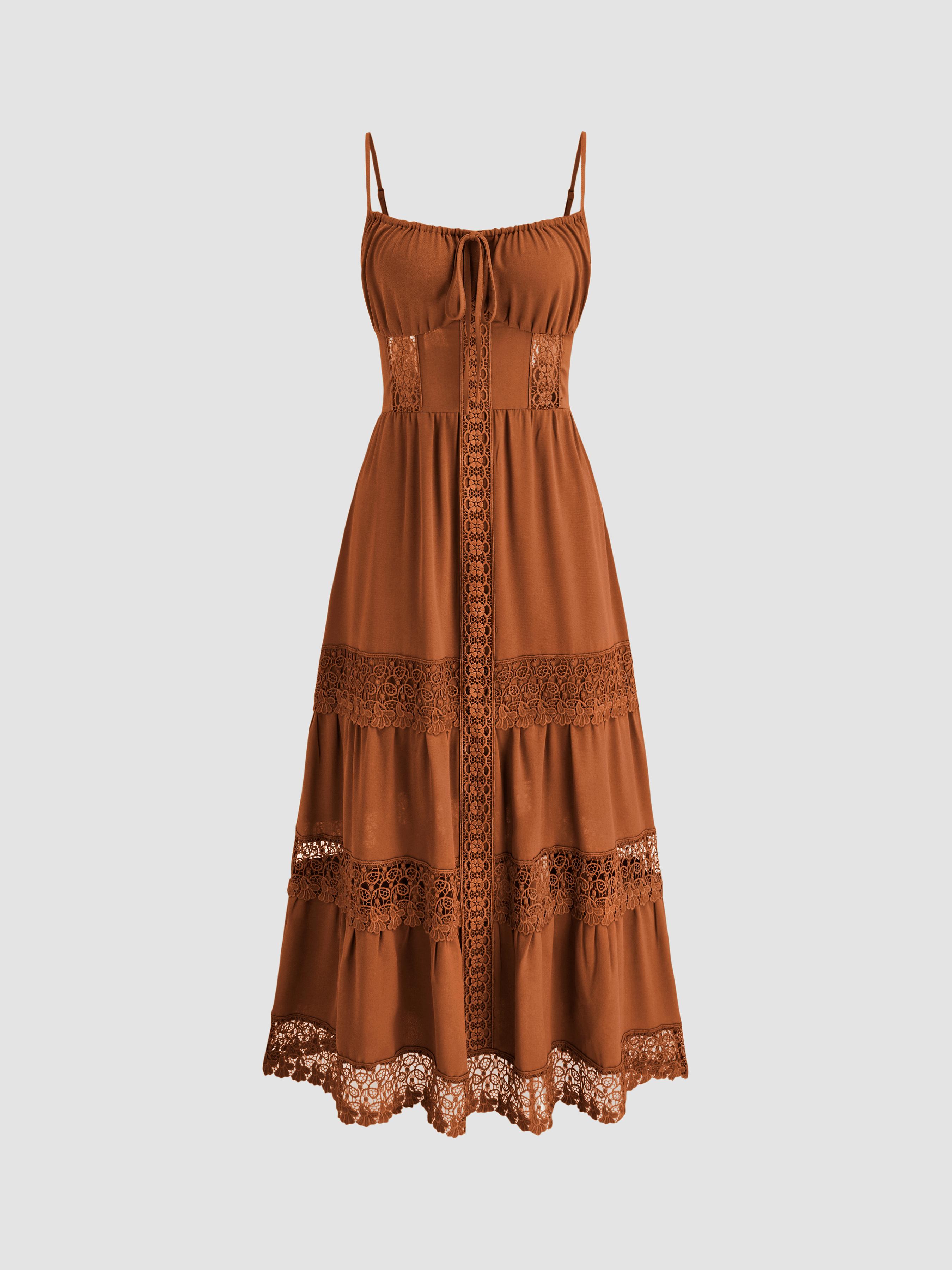 Lace Trim Tiered Cami Maxi Dress by CIDER