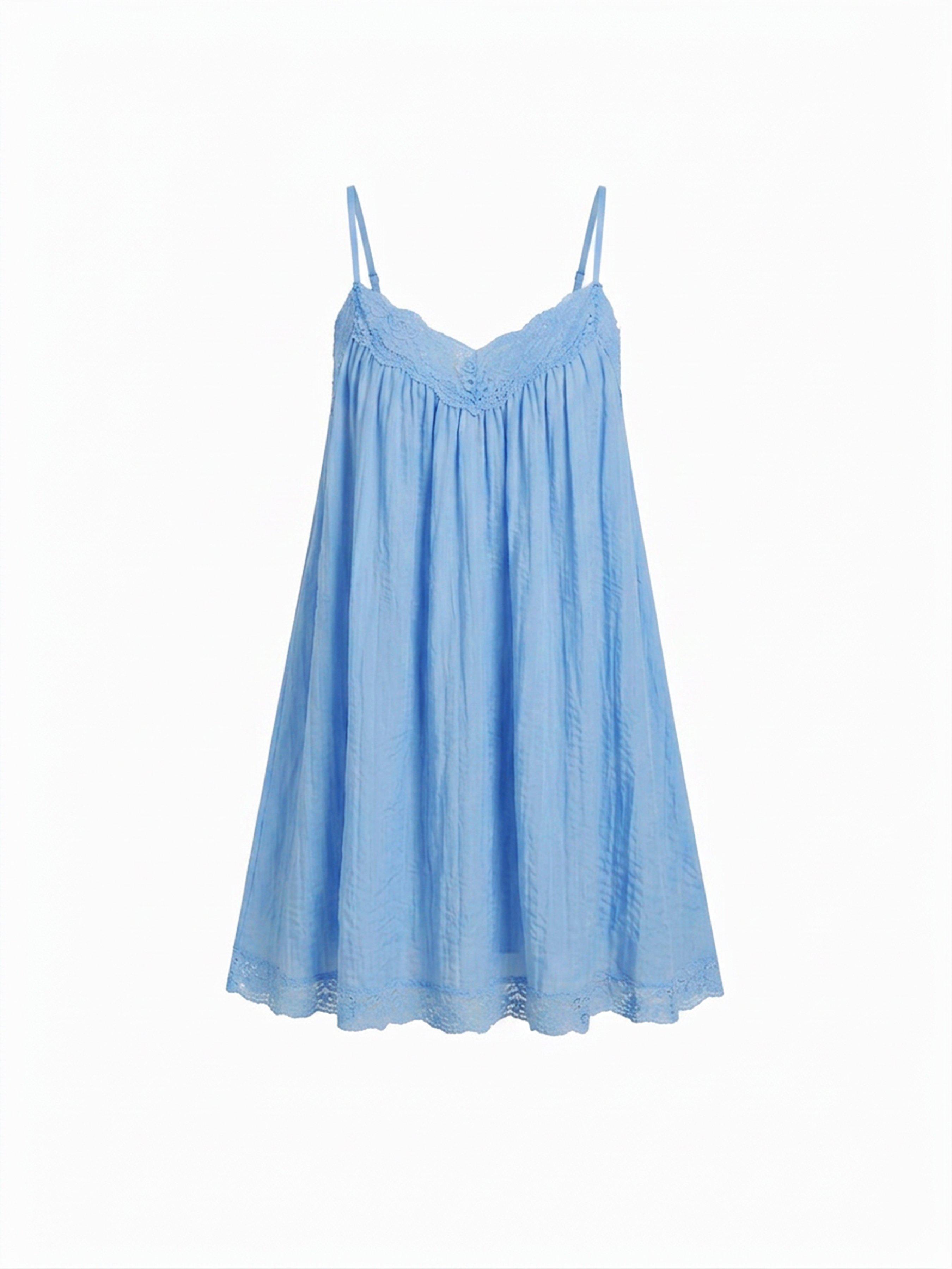 Lace Trim V-neck A-line Mini Dress by CIDER